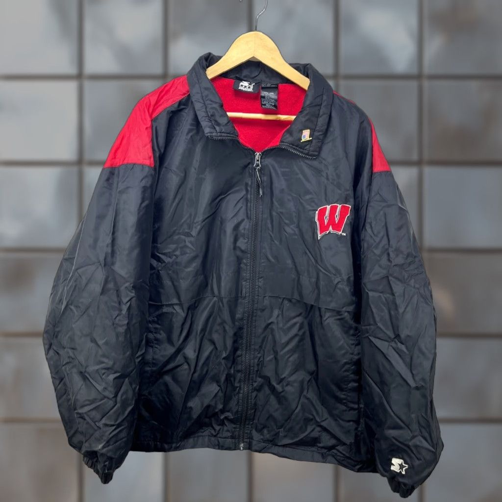 Starter VINTAGE Starter Wisconsin Badgers Fleece Lined Jacket XL Black Windbreaker Mens Size US XL / EU 56 / 4 - 1 Thumbnail