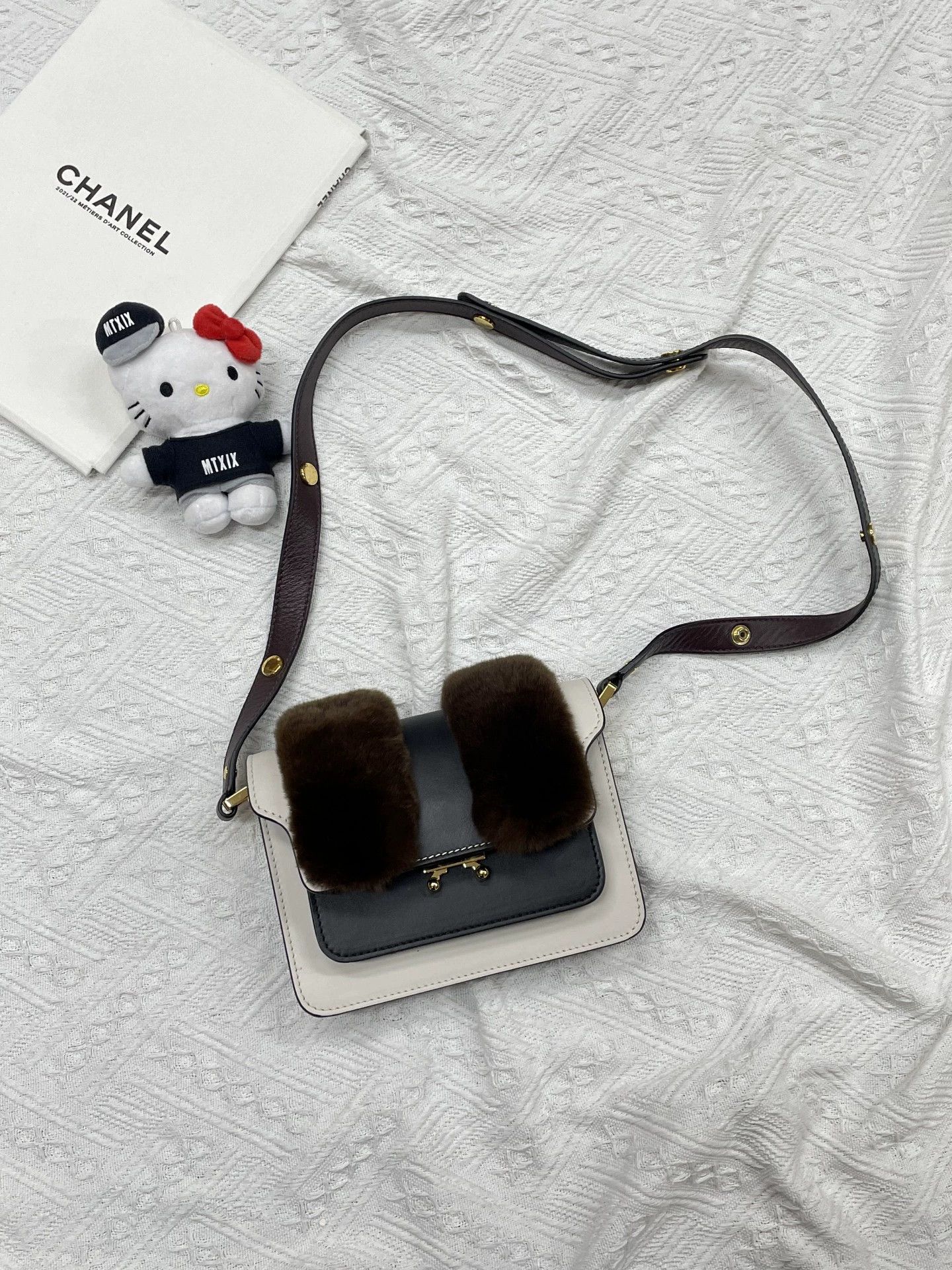 Marni Marni Faux Fur Paneled Pleated Shoulder & Crossbody Bag Size ONE SIZE - 1 Thumbnail