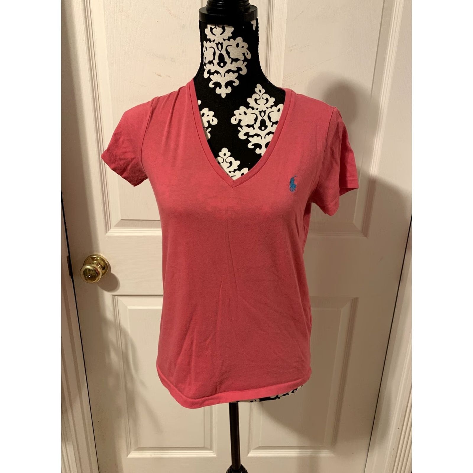 Ralph Lauren Ralph Lauren Polo Womens Pink V Neck T-Shirt 100% Cotton SZ M - 984 - Polo Shirt, Pink, V-Neck, Short Sleeve, 100% Cotton, Regular Size, Women Size M / US 6-8 / IT 42-44 - 2 Thumbnail