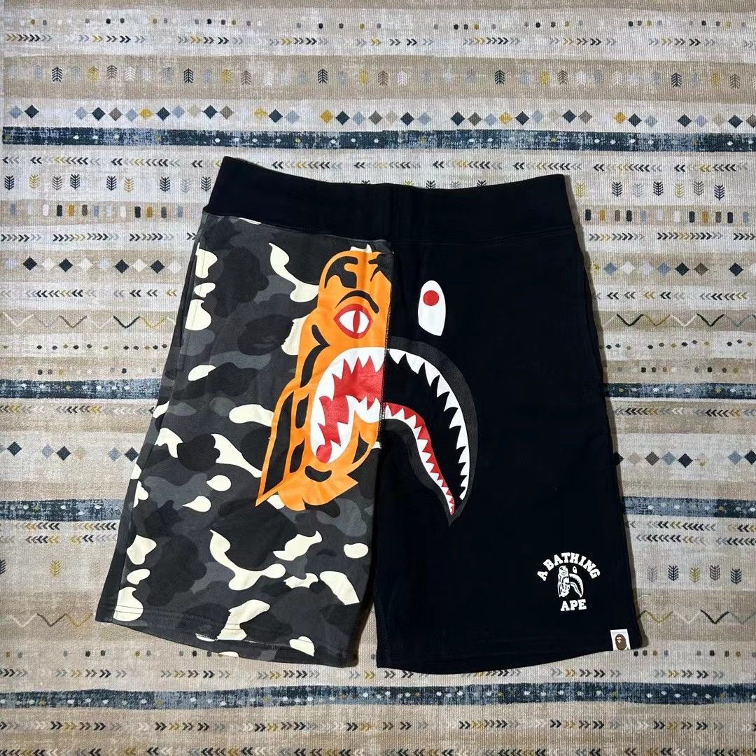 image of Bape City Camo Tiger Shark Sweat Shorts in Black, Men's (Size 36)