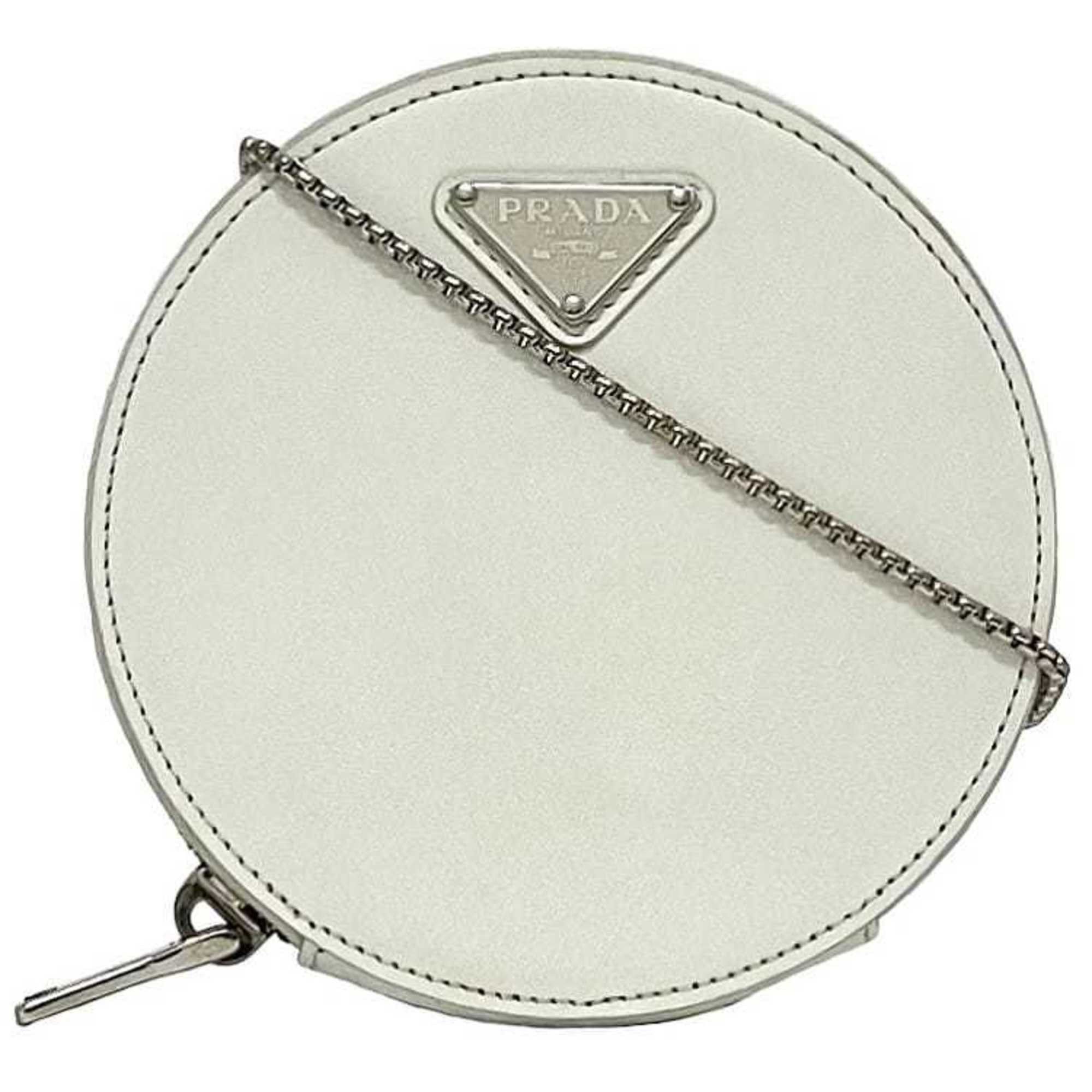 Prada Chain Shoulder Bag F-22966 White 1Na003 Leather 85 Prada Triangle Plate Pochette Crossbody Metal Fittings, Women's