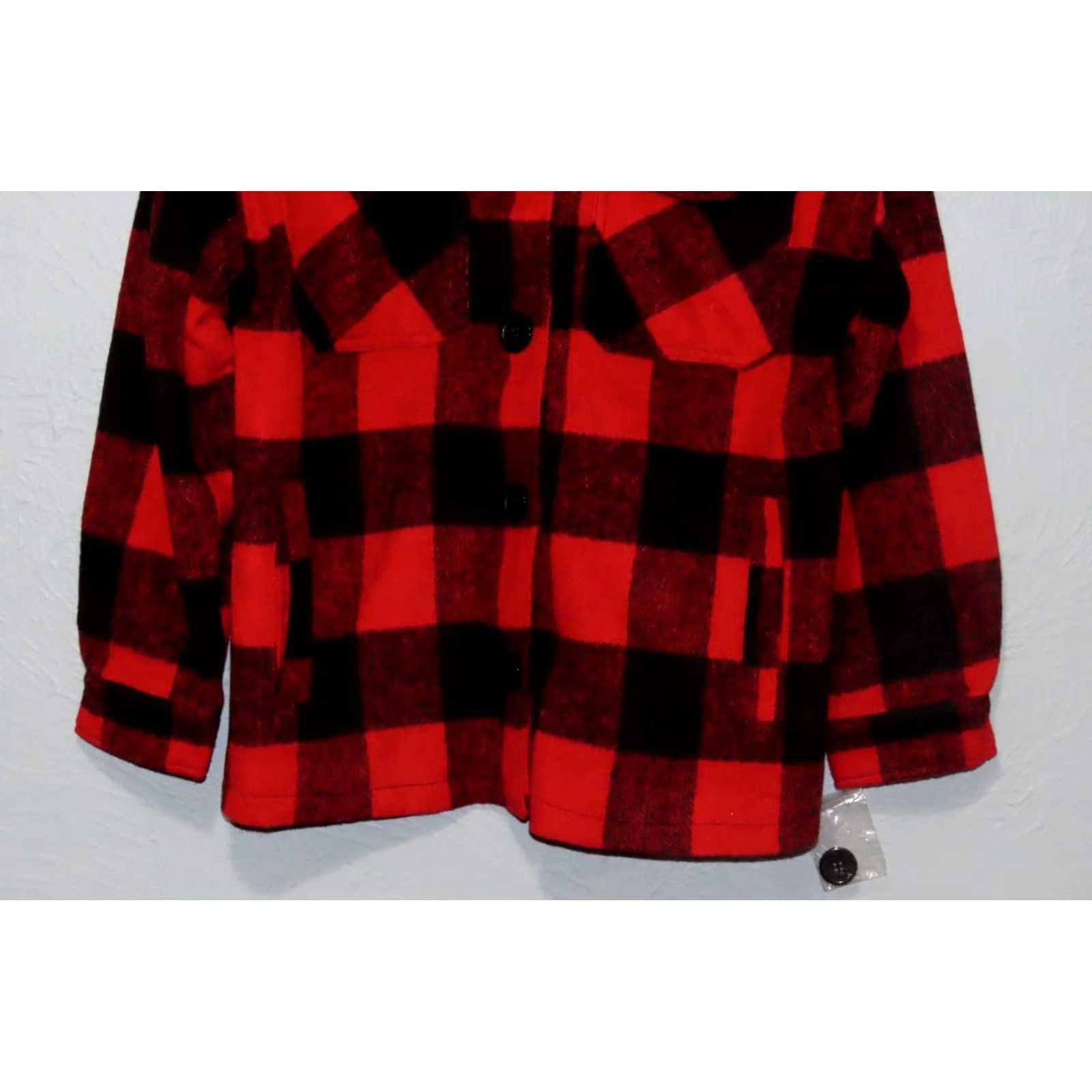Vintage Jou Jou Premium Outerwear Buffalo Red Plaid Women's L Button Up Shacket Jacket Shacket Plaid Red Black Long Sleeve Mid-Length Womens Boutiques Size L / US 10 / IT 46 - 2 Thumbnail