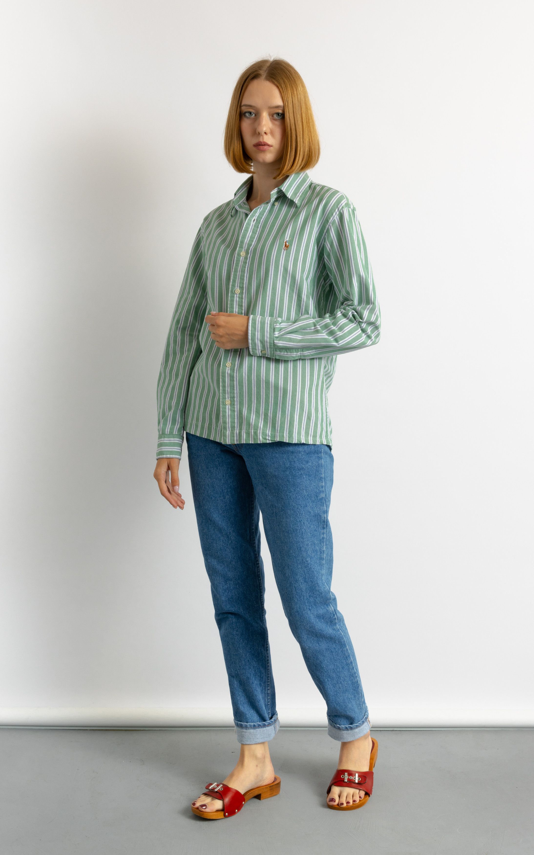 Ralph Lauren Woman Ralph Lauren Green Striped Candy Shirt 8697 Size M / US 6-8 / IT 42-44 - 4 Thumbnail