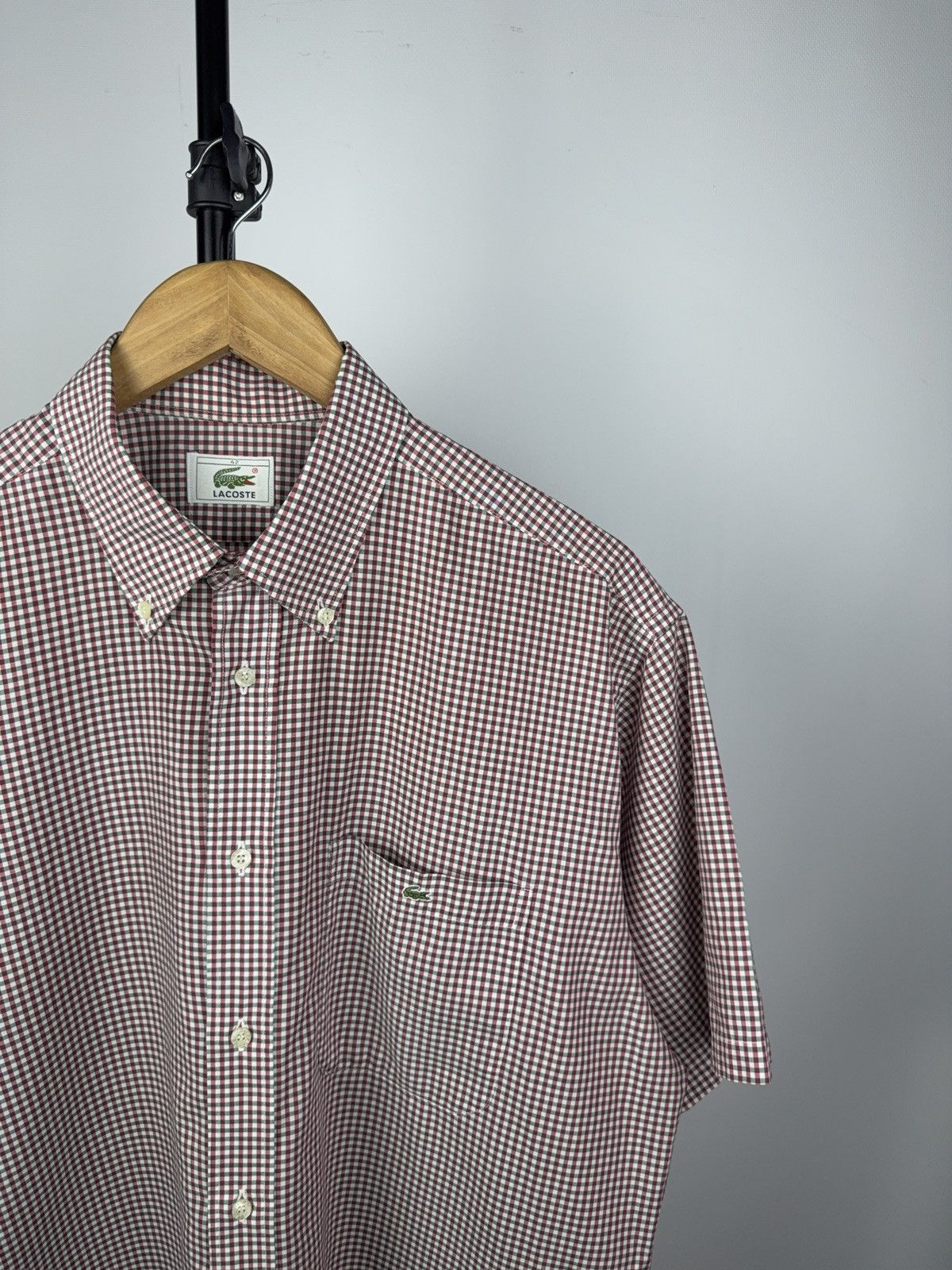 Designer × Lacoste × Vintage Lacoste Red Gingham Check Shirt Short Sleeve 100% Cotton Size US L / EU 52-54 / 3 - 2 Thumbnail
