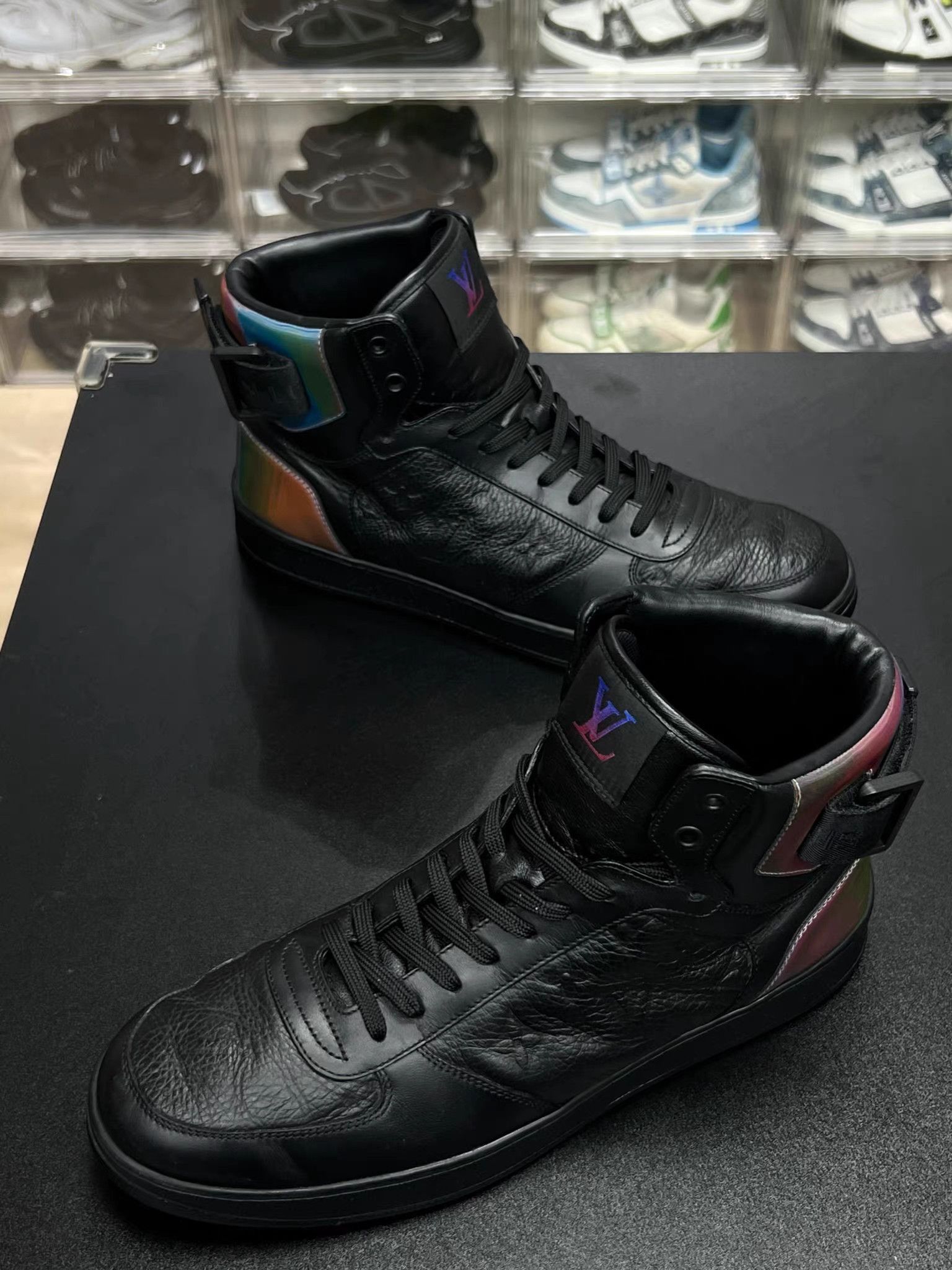 Louis Vuitton Black High-Top Leather Sneakers with Iridescent Accents Size US 9 / EU 42 - 1 Thumbnail