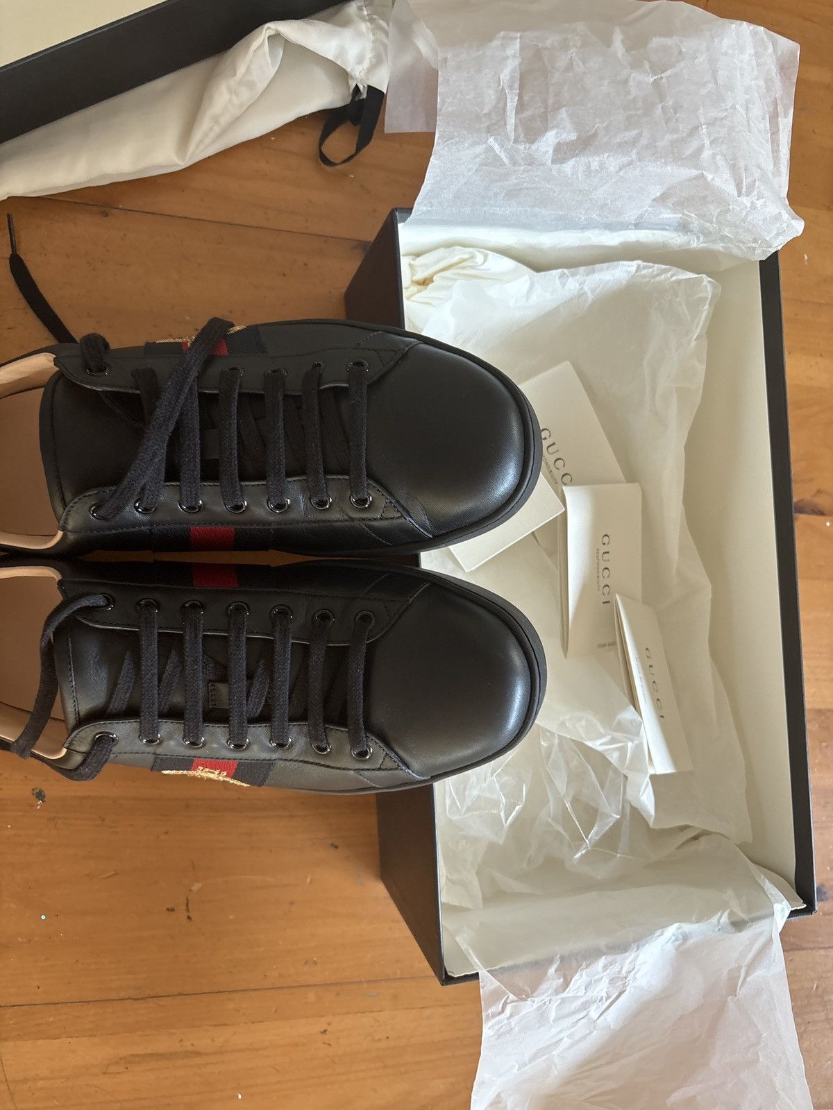 Gucci Men’s Black Ace Sneaker With Embroidery Size US 11.5 / EU 44-45 - 12 Thumbnail