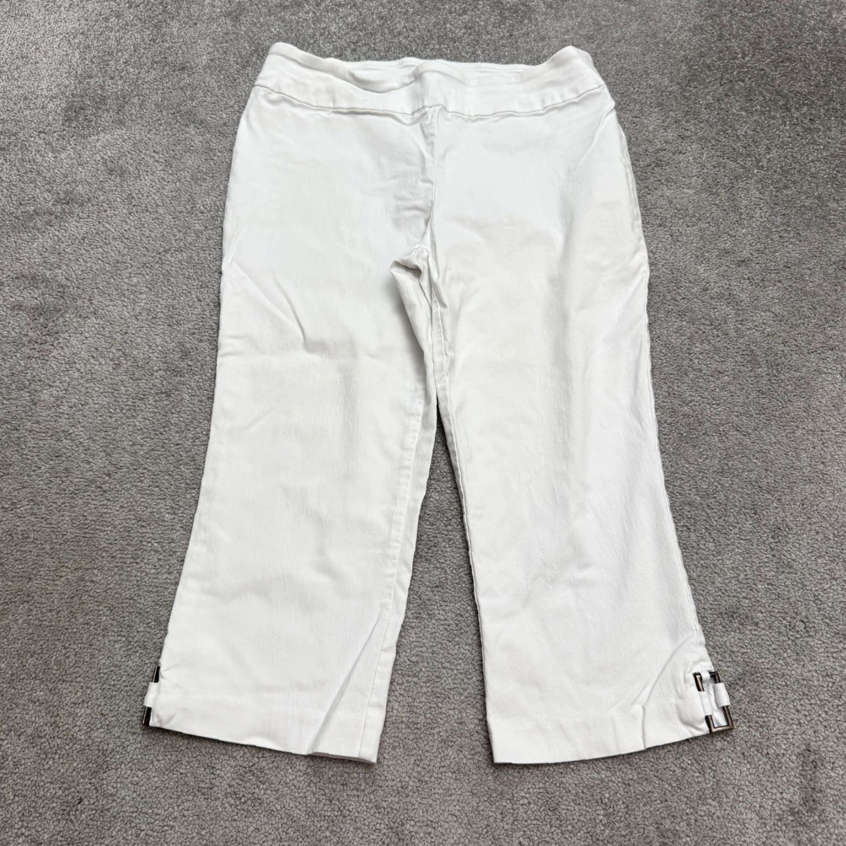 Vintage Counterparts White Capri Cropped Pants Women L Regular Straight Buckle Metal Stretch Size 36" / US 14 / IT 50 - 2 Thumbnail