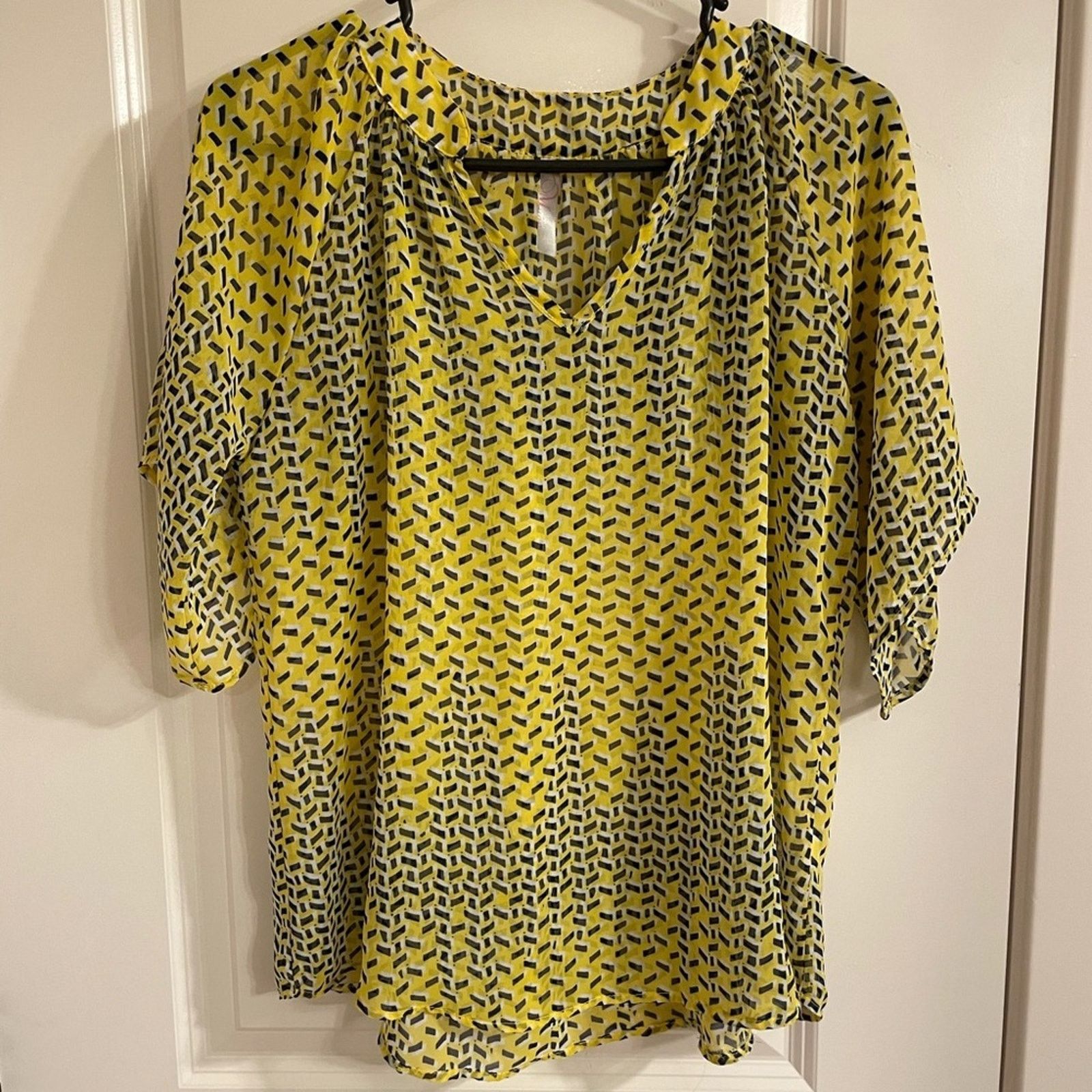 Other Myan Yellow and black sheer short sleeve blouse Size S / US 4 / IT 40 - 1 Thumbnail