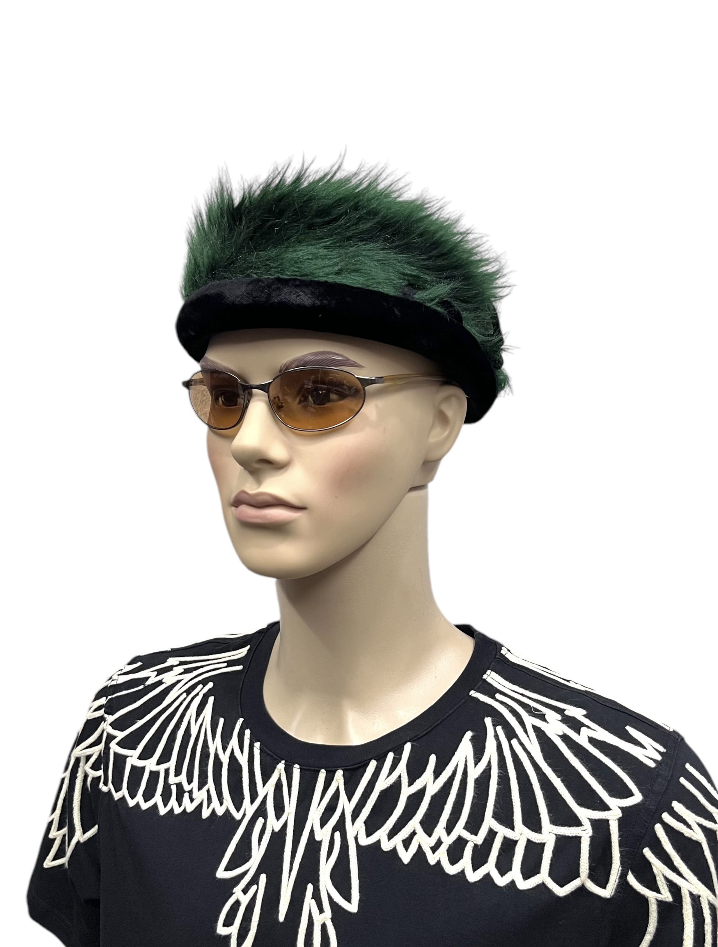 Japanese Brand Vintage MAXIM Punk Green Hairy Hat Vivienne Westwood Style💥 Size ONE SIZE - 1 Thumbnail