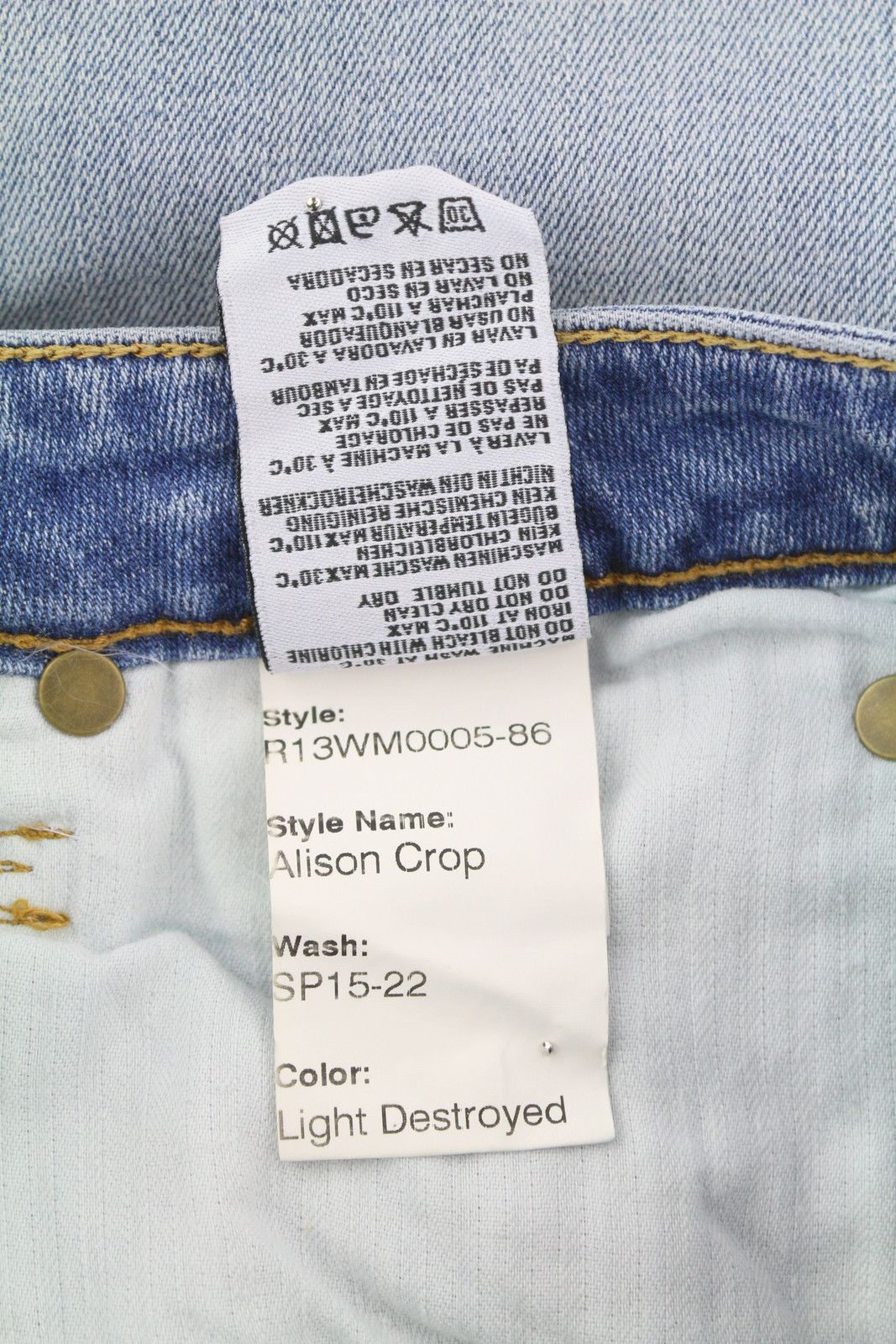 R13 ALISON CROP 24 Light Destroyed Faded Patches Distress 86480 Size 24" / US 00 / IT 34 - 8 Thumbnail