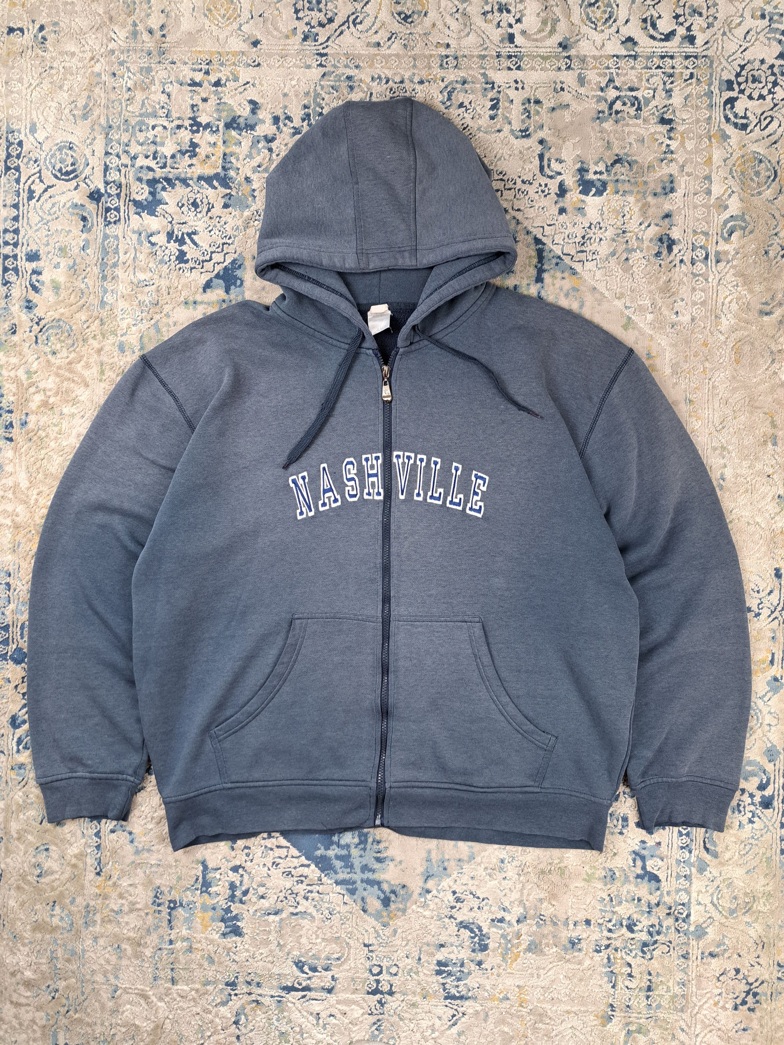 Vintage Worn To Perfection Faded Nashville Boxy Zip Up Hoodie Size US XL / EU 56 / 4 - 1 Thumbnail