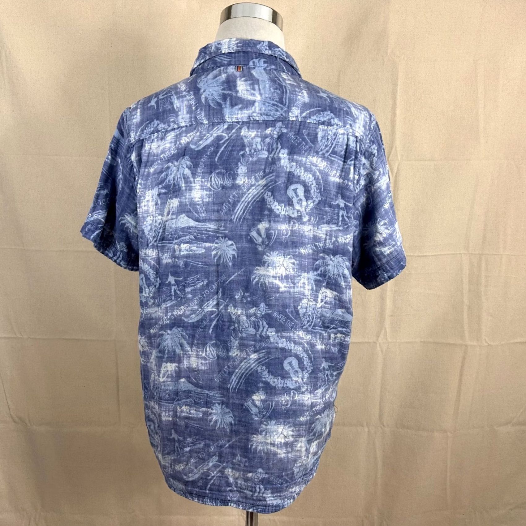 ALOHAS Margaritaville Button-Up Hawaiian Aloha Shirt Blue Floral Guitars 100% Cotton L Mens Regular Short Sleeve Shirt Size US L / EU 52-54 / 3 - 4 Thumbnail