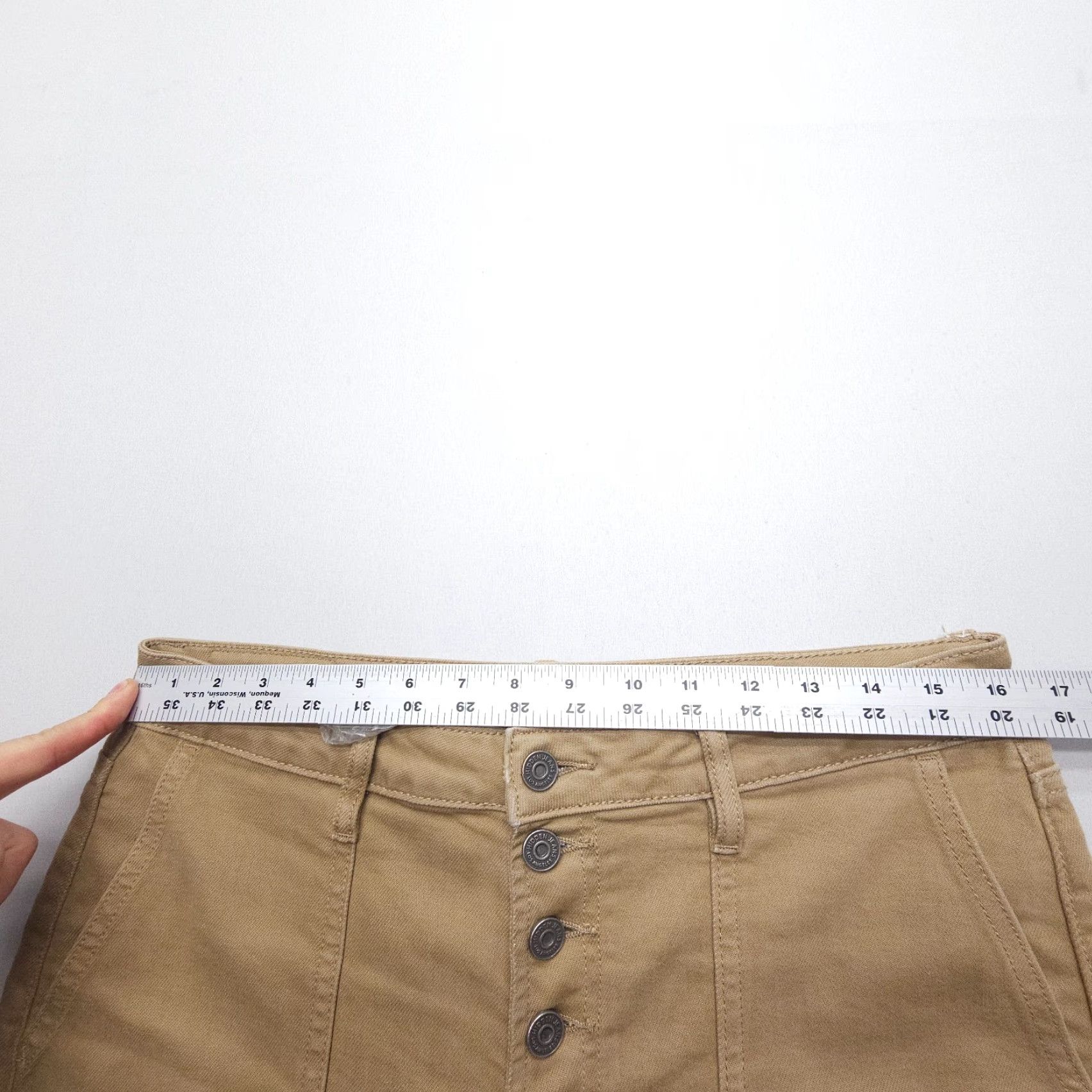 Vintage Hidden Wide Leg Crop Pants, Women's 31, Beige, Button Fly, Stretch Cotton, Casual, Relaxed Fit, USA Size 24" / US 00 / IT 34 - 7 Thumbnail