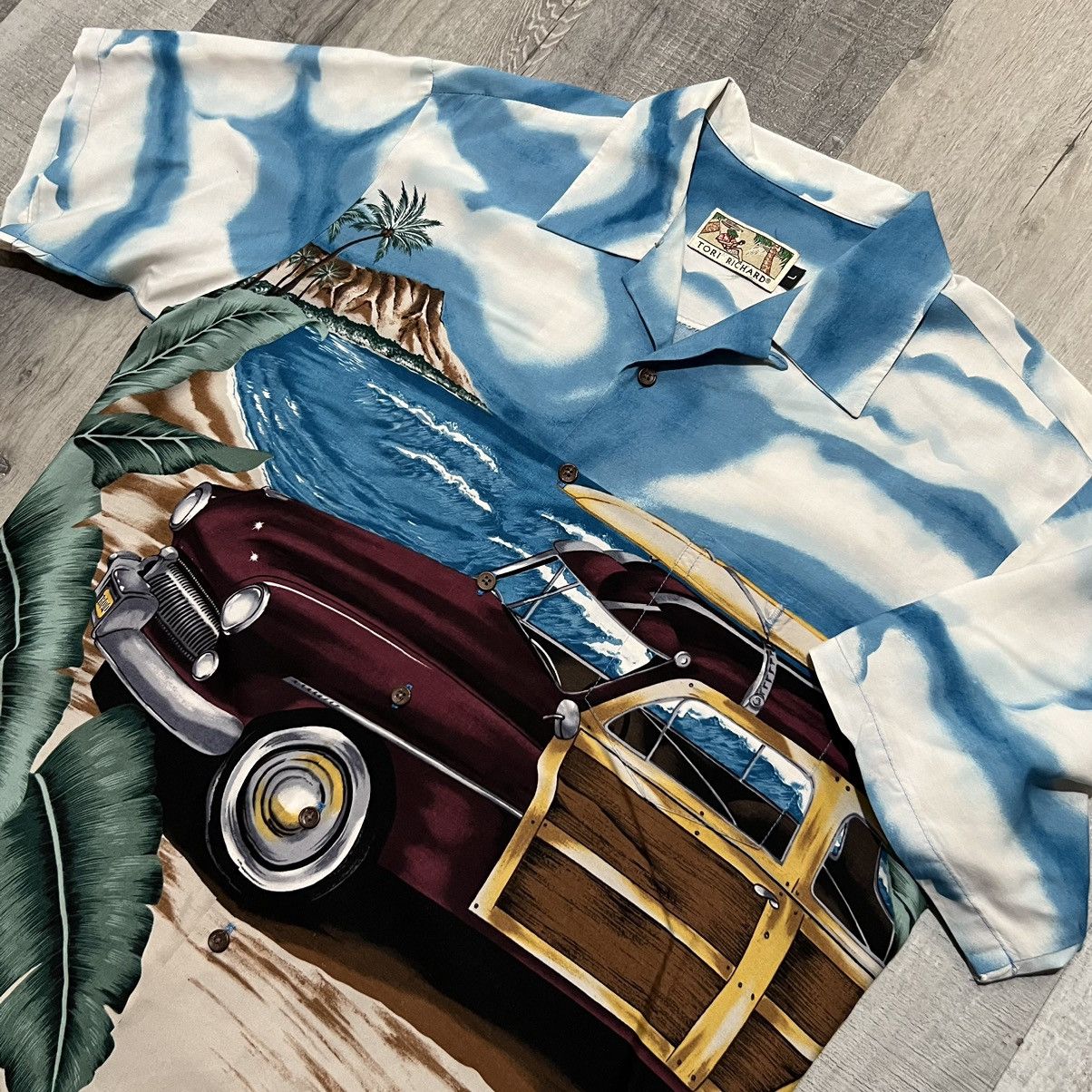 Tori Richard × Vintage VTG Tori Richard Hawaiian AOP Surf Rayon Woody Button Shirt Size US L / EU 52-54 / 3 - 2 Thumbnail