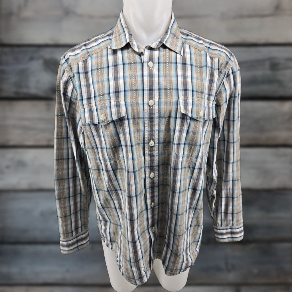 Lucky Brand Lucky Brand Shirt Mens XL Gray White Blue Plaid Button Up Casual Western Size US XL / EU 56 / 4 - 1 Thumbnail