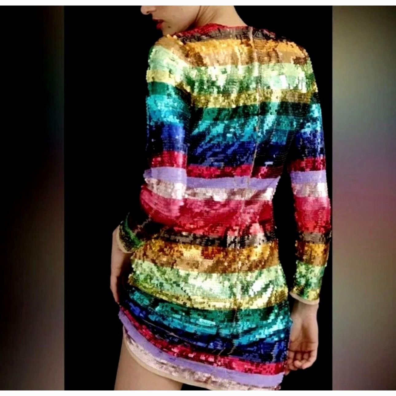 Other Mac Duggal Rainbow Sequin Mini Long Sleeve Dress Pride 6 Size M / US 6-8 / IT 42-44 - 7 Thumbnail