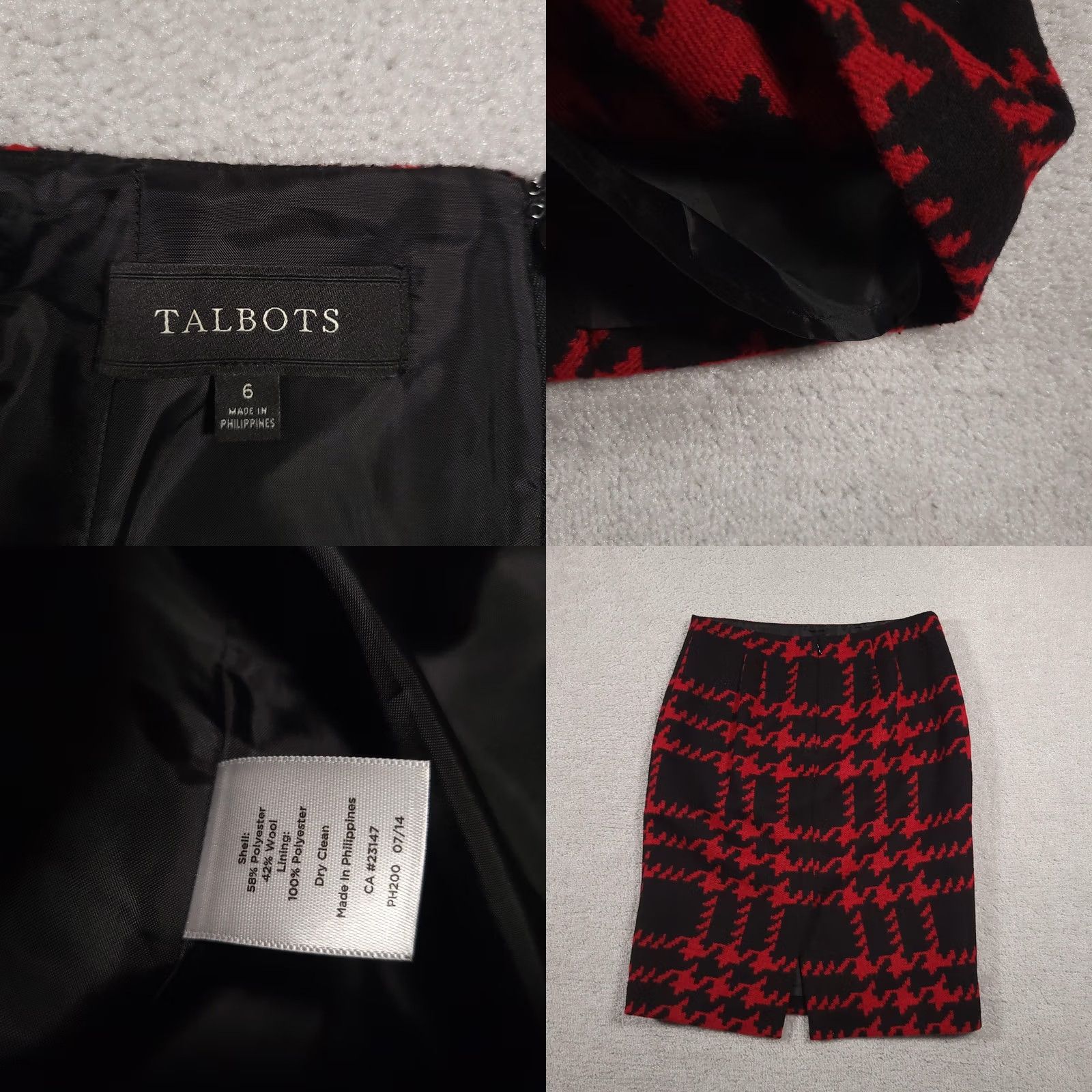 Talbots Talbots Skirt Womens 6 Red Houndstooth Wool Blend Pencil Lined Career Work Size 28" / US 6 / IT 42 - 8 Thumbnail