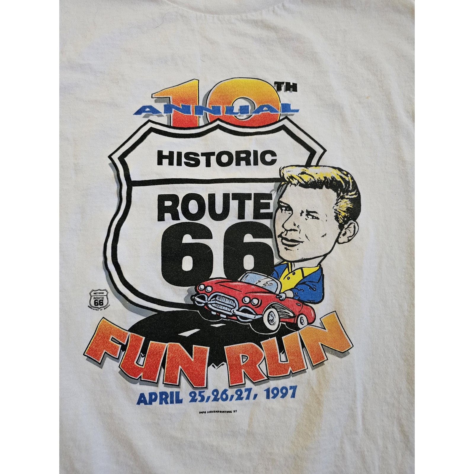 Tultex 90s Historic Route 66 Fun Run Double sided White T-Shirt L Size US L / EU 52-54 / 3 - 2 Thumbnail