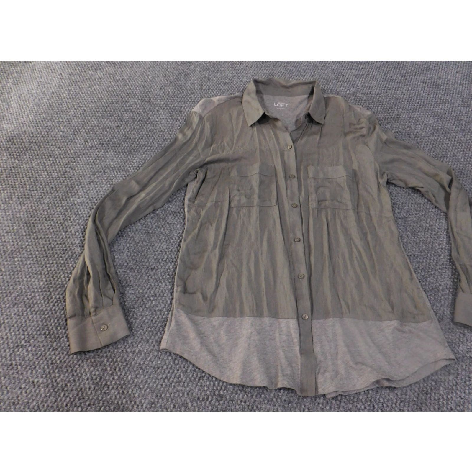 Loft LOFT Shirt Womens Small Gray Button Front Layered Long Sleeve Top Size S / US 4 / IT 40 - 3 Thumbnail