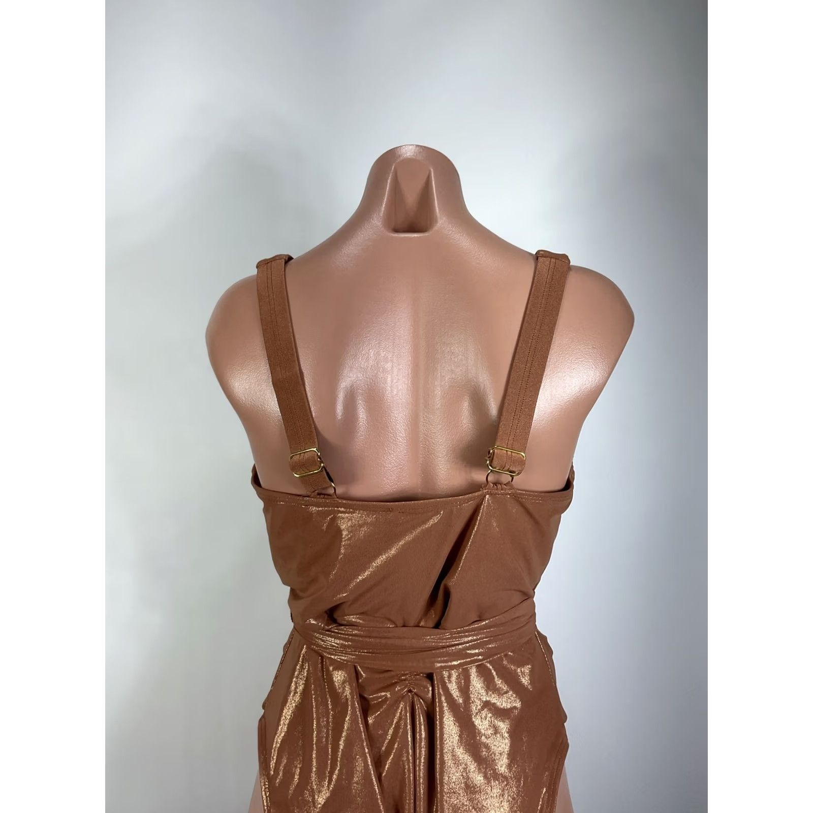 Vintage SwimsuitsForAll RoseGold Metallic Tie Front Gabifresh Size 14 D/DD One Piece Swim Skirt Adult Womens Navy Gold DD Size ONE SIZE - 6 Thumbnail