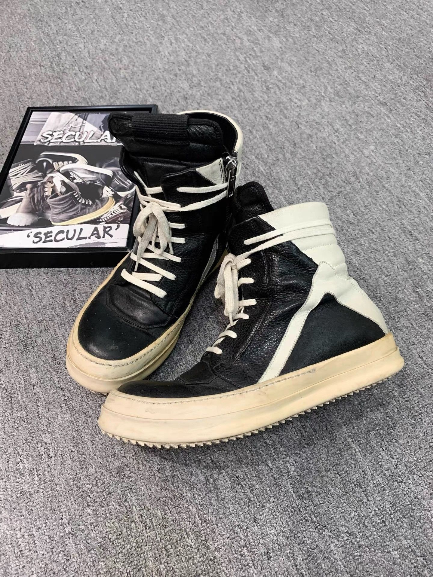 Rick Owens Rick Owens Black White Spike Sole Geobasket K34 Size US 10 / EU 43 - 1 Thumbnail