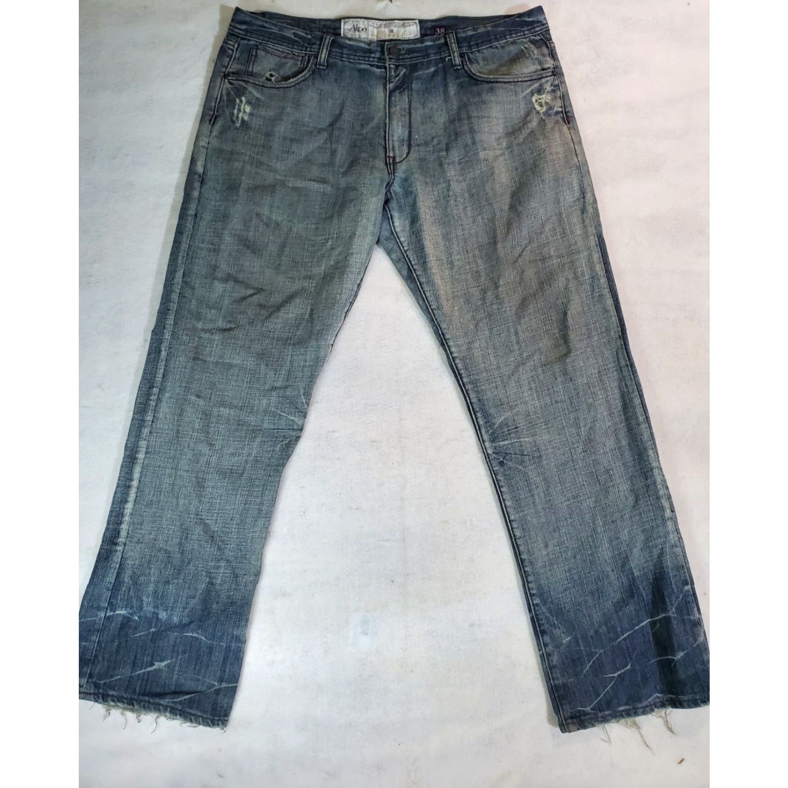 Vintage AKOO Signature Worn Jeans Mens Sz 38x32 Medium Wash Distressed Slim Fit 5-Pocket Denim Blue Size US 38 / EU 54 - 2 Thumbnail