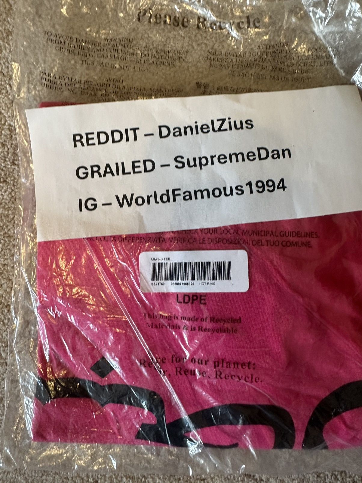 Supreme Supreme Arabic Logo Tee 'Hot Pink' Size US L / EU 52-54 / 3 - 2 Thumbnail