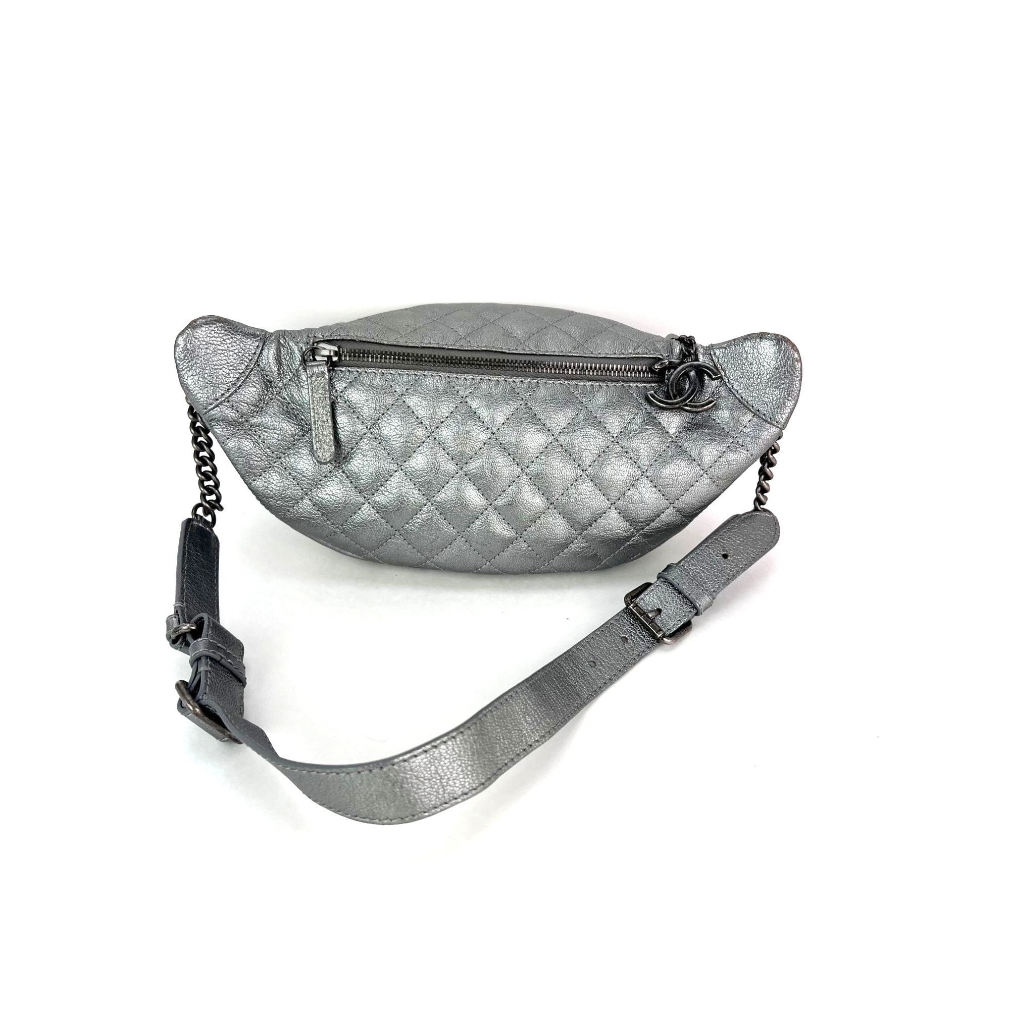 Chanel Chanel Metallic Dark Silver Calfskin Quilted Banane Fanny Pa Size ONE SIZE - 2 Thumbnail