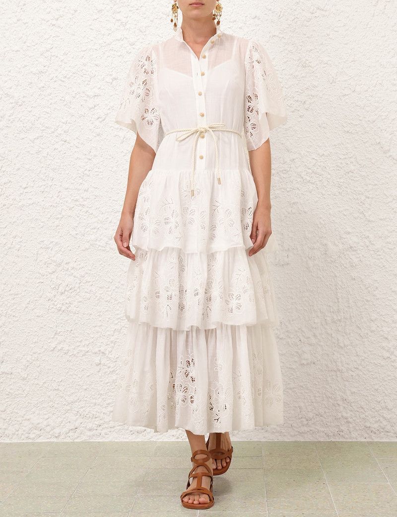 Zimmermann oc11z0126 Everley Tiered Midi Dress in Ivory Size XS / US 0-2 / IT 36-38 - 2 Thumbnail