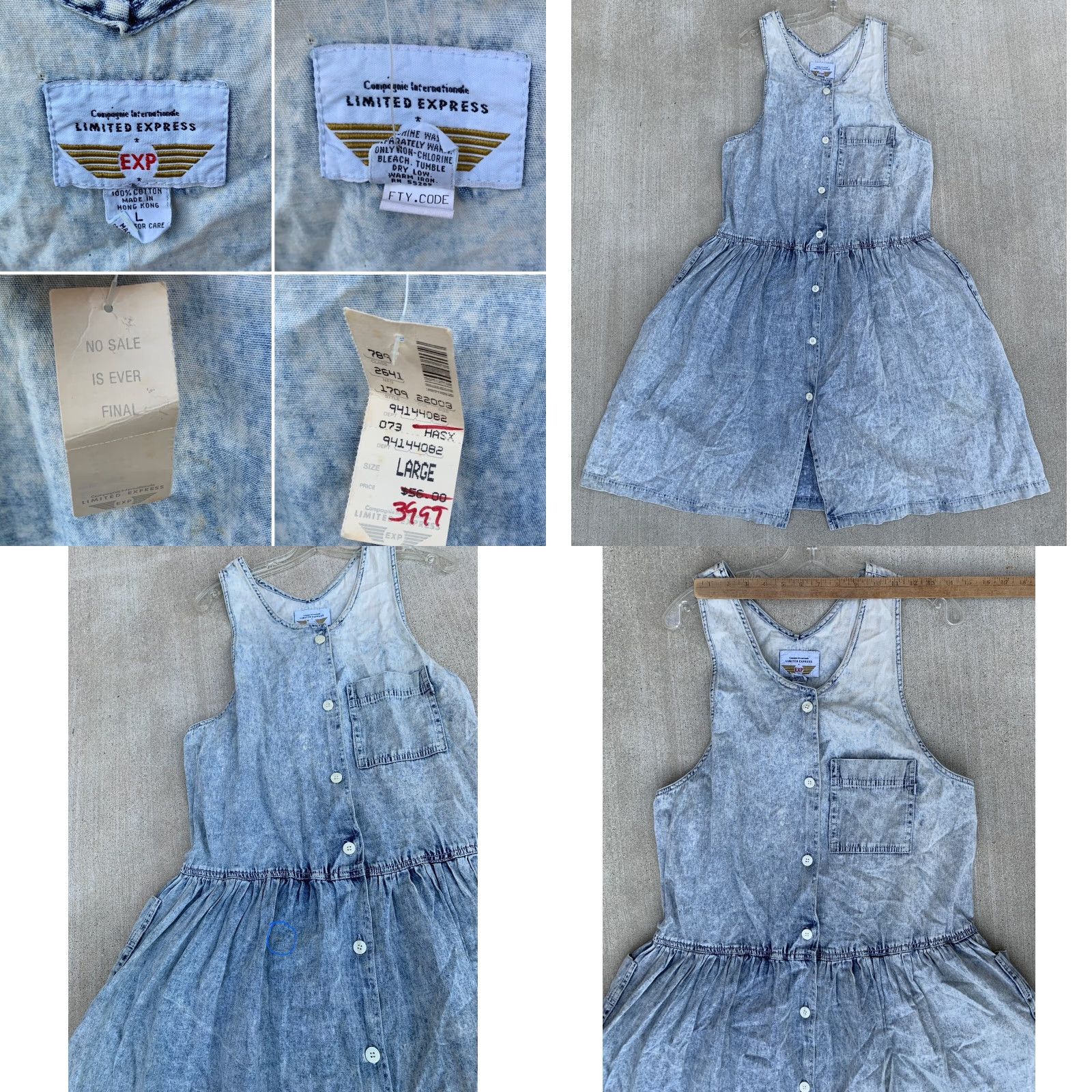 Express VINTAGE Limited Express Jumper Dress Casual 1980s Blue Cotton Pockets L Womens Size L / US 10 / IT 46 - 8 Thumbnail
