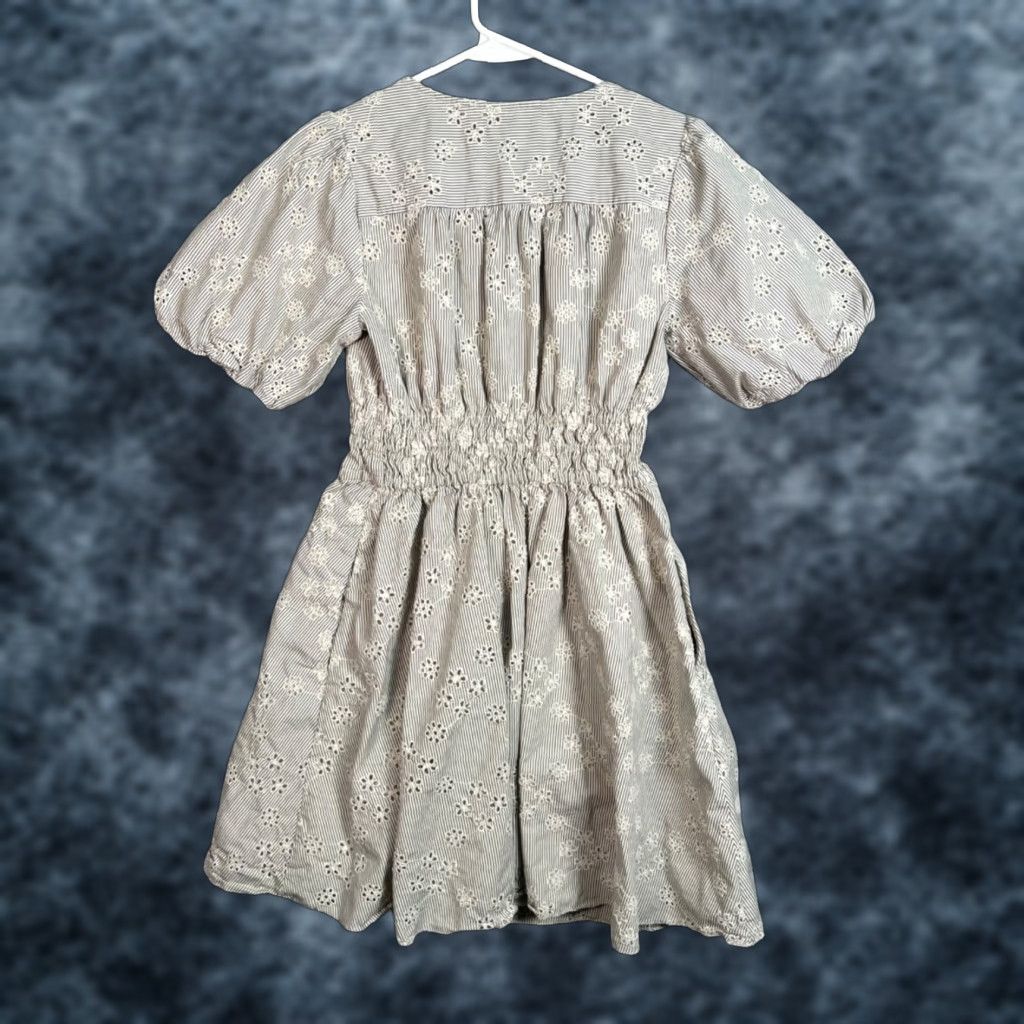 Madewell Madewell Embroidered Striped Puff-Sleeve Mini Dress Smocked Waist Button Front Size S / US 4 / IT 40 - 1 Thumbnail