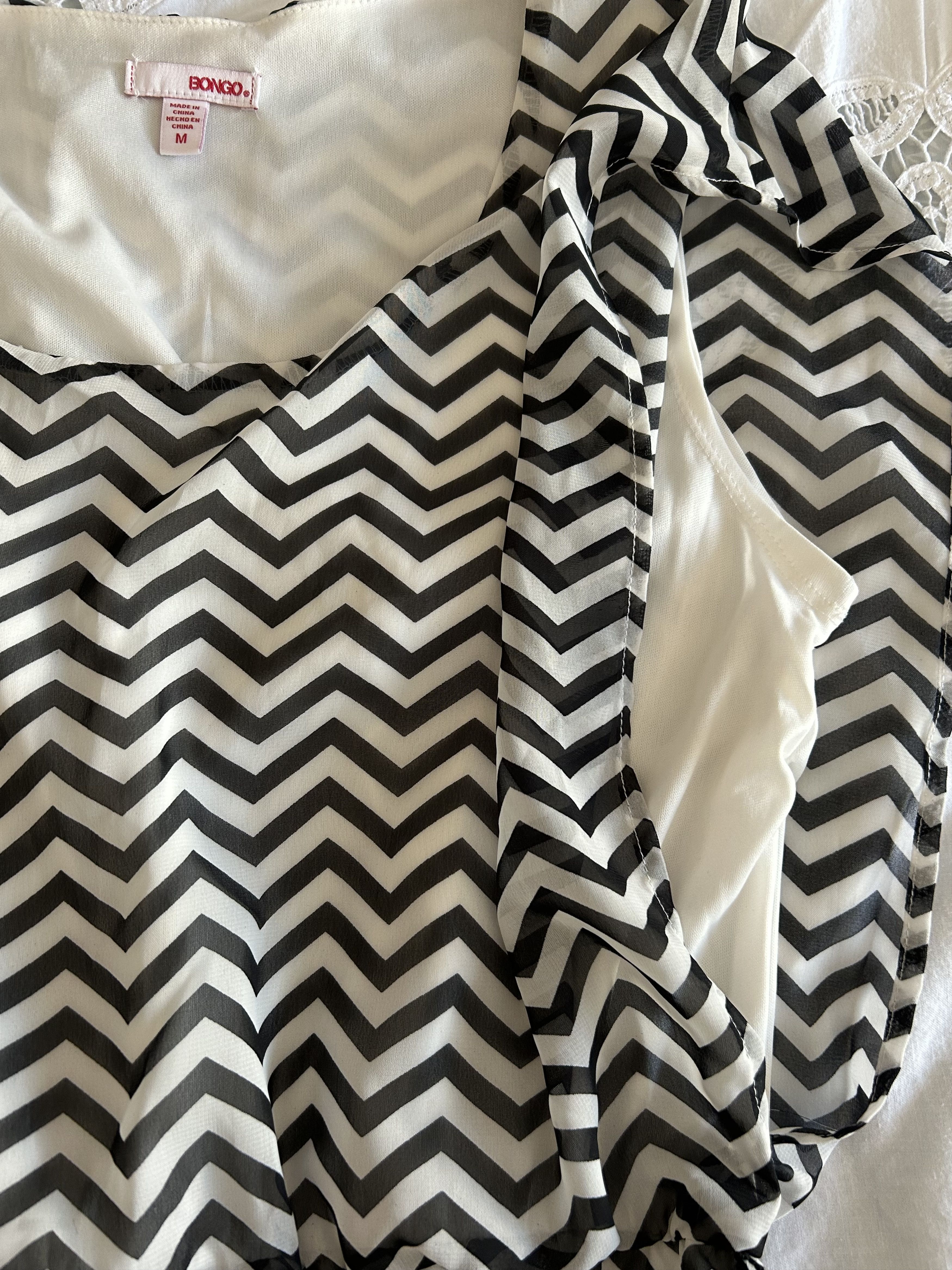 Other Black White Chevron Print Blouson Dress Summer Beach Bongo M Size M / US 6-8 / IT 42-44 - 10 Thumbnail