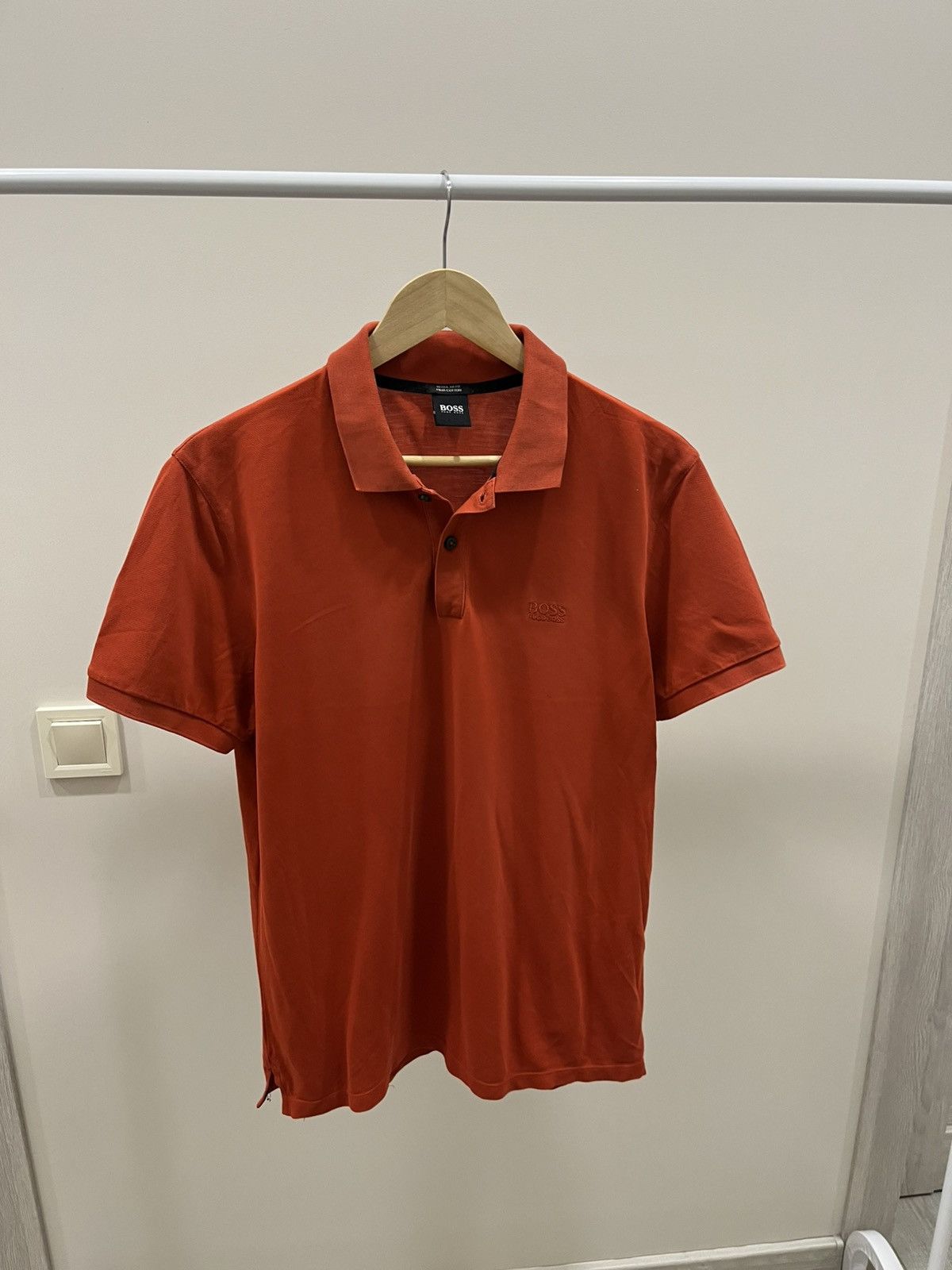 Vintage Boss Hugo Boss Polo Shirt Orange Classic Logo Cotton Luxury Size US M / EU 48-50 / 2 - 1 Thumbnail