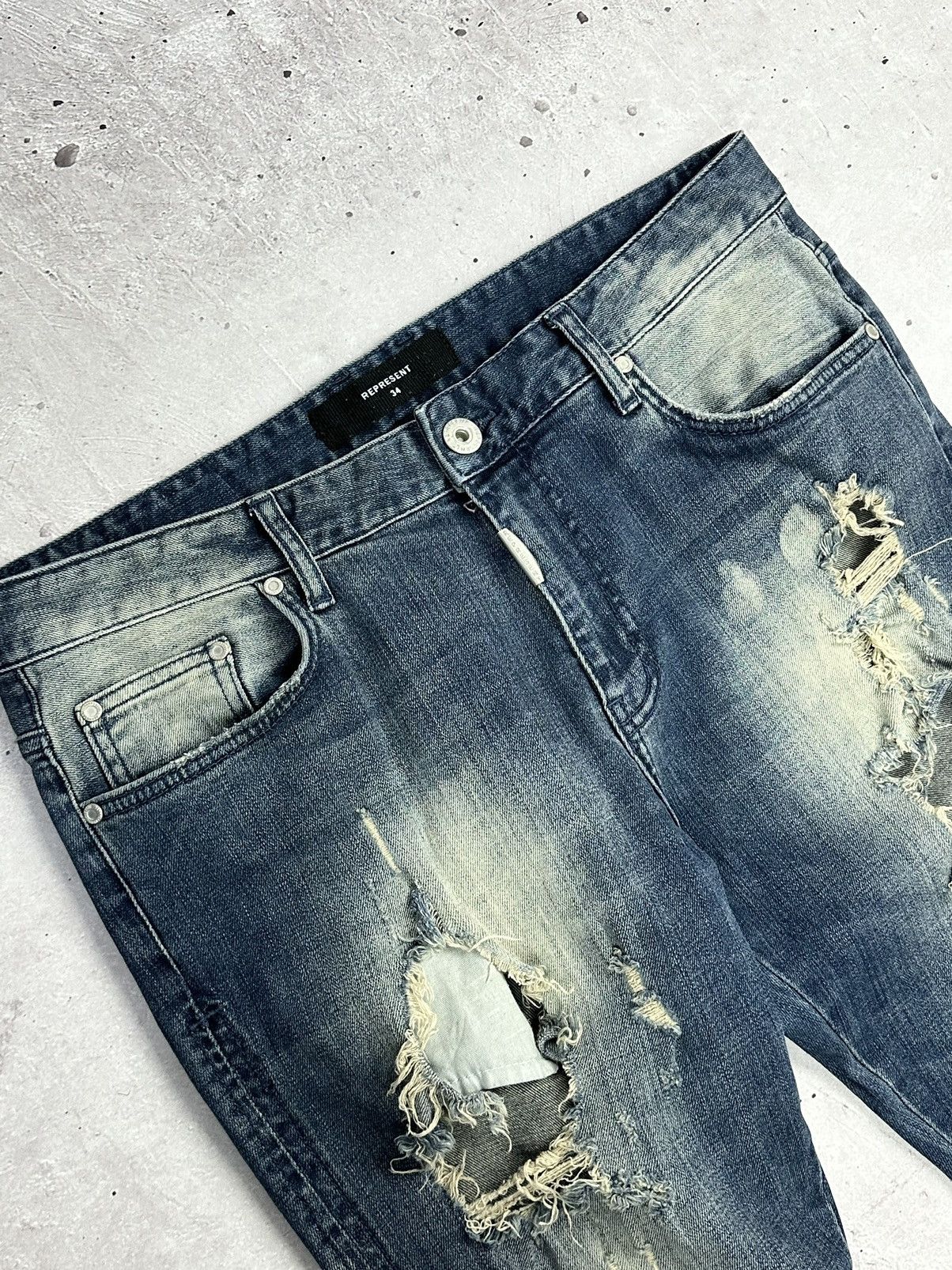 Represent Clo. Represent Destroyer Blue Cotton Sand Blast Men’s Jeans Size US 34 / EU 50 - 4 Thumbnail