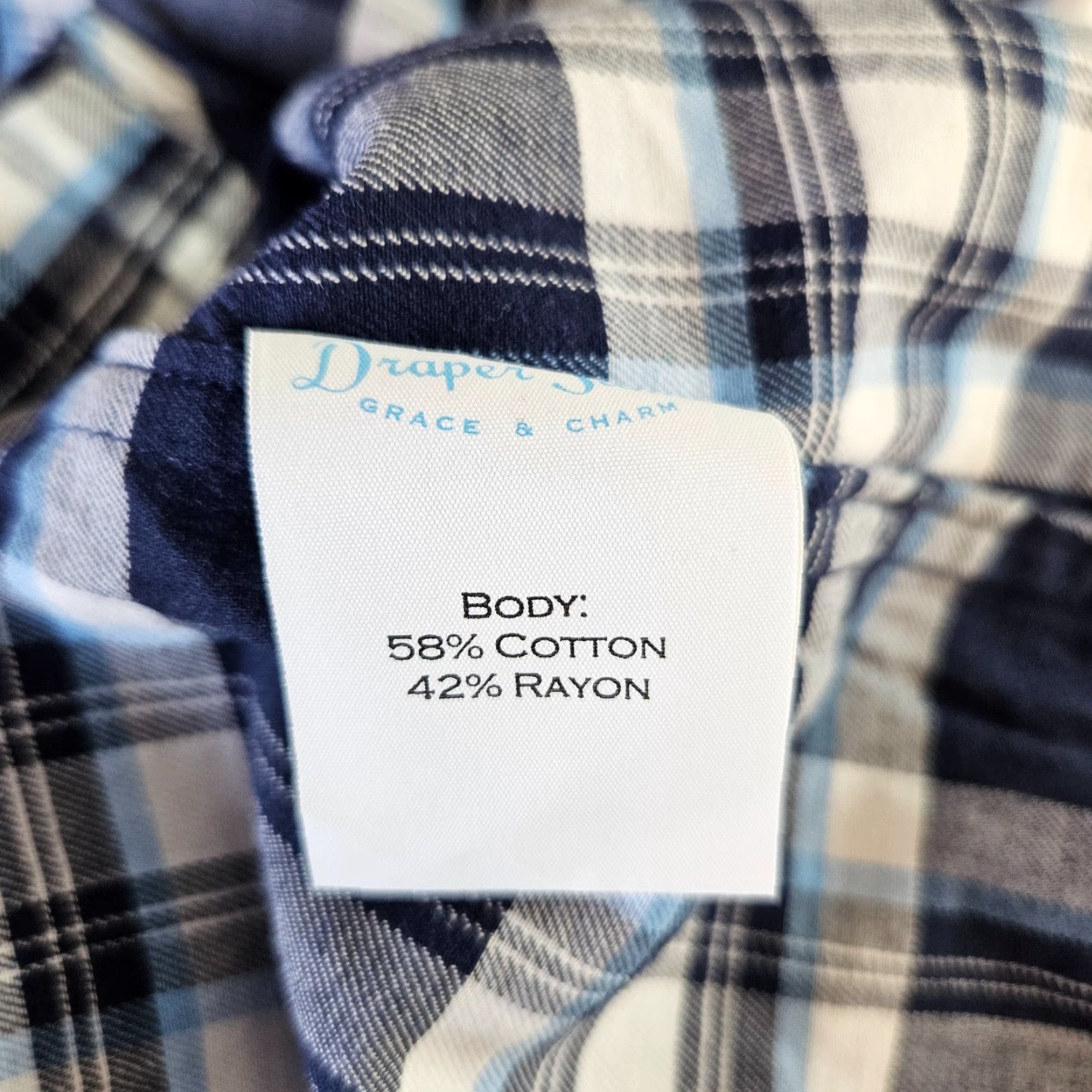 Vintage Draper James Button-Up Top Womens 14 Blue White Plaid 3/4 Sleeve Cotton Blend Shirt Womens Size XL / US 12-14 / IT 48-50 - 4 Thumbnail