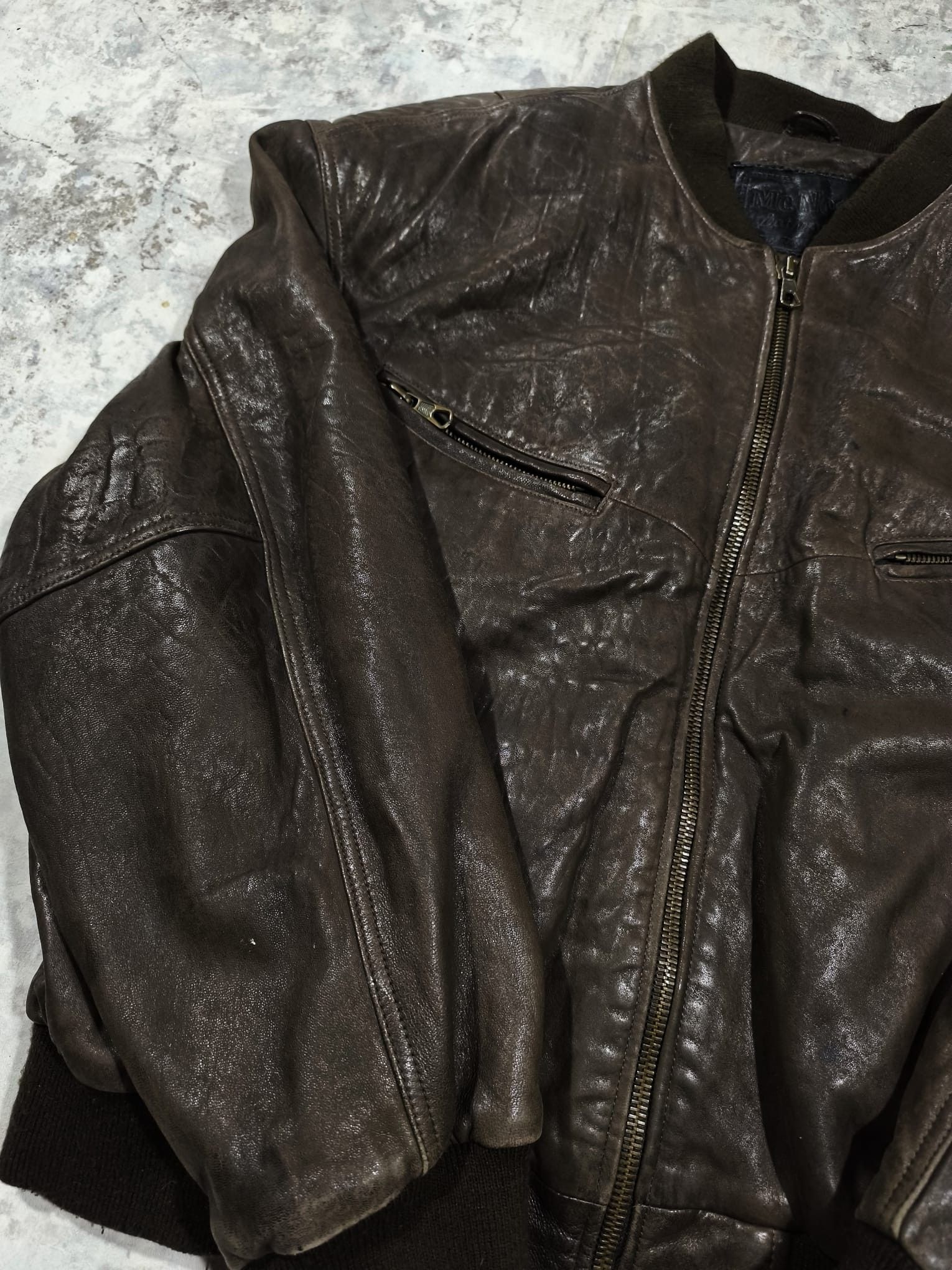 Leather vintage 90s 80s brown leather bomber jacket Size US XL / EU 56 / 4 - 7 Thumbnail