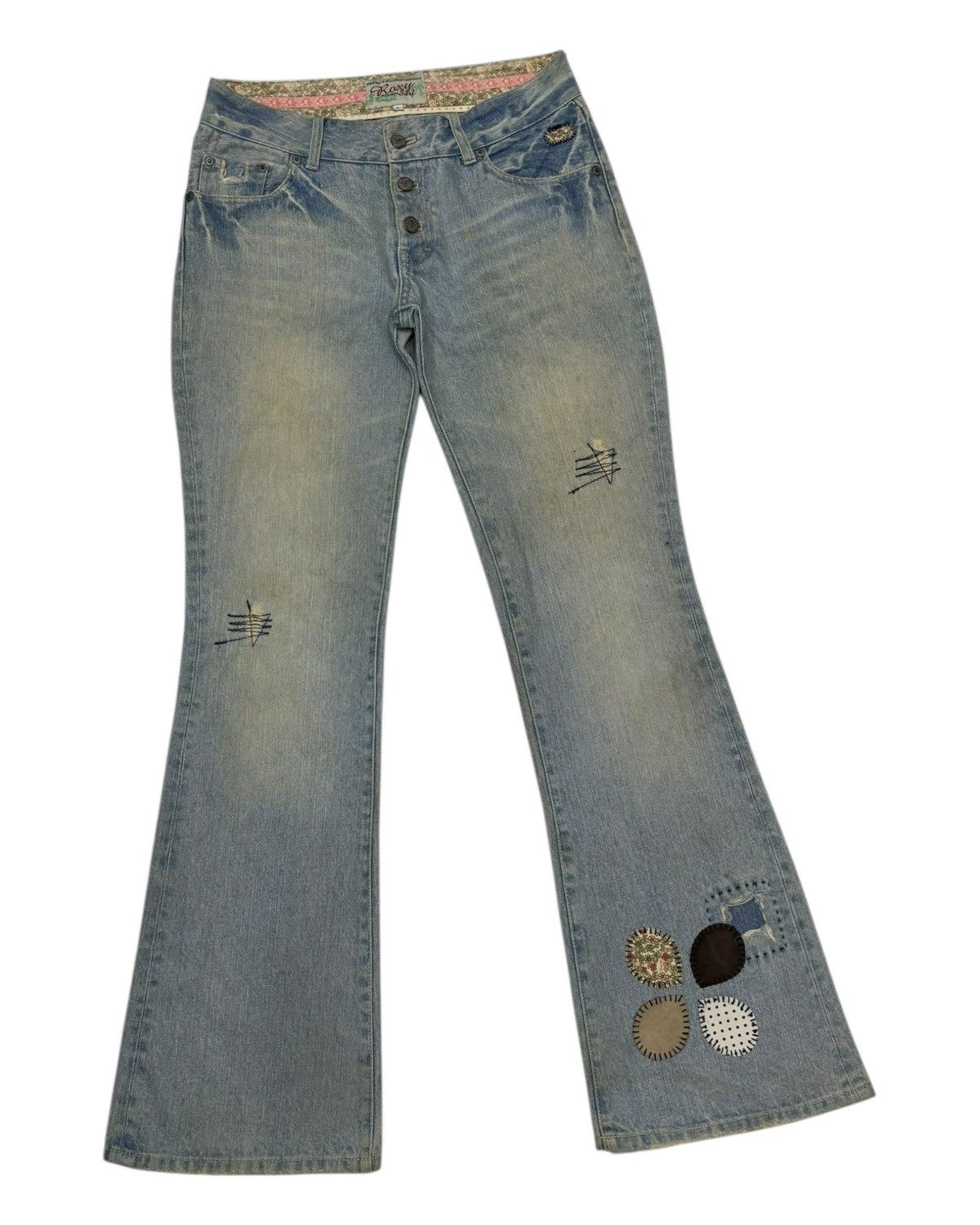 Vintage Hippie Flare Jeans Bootcut Distressed Patchwork Roxy