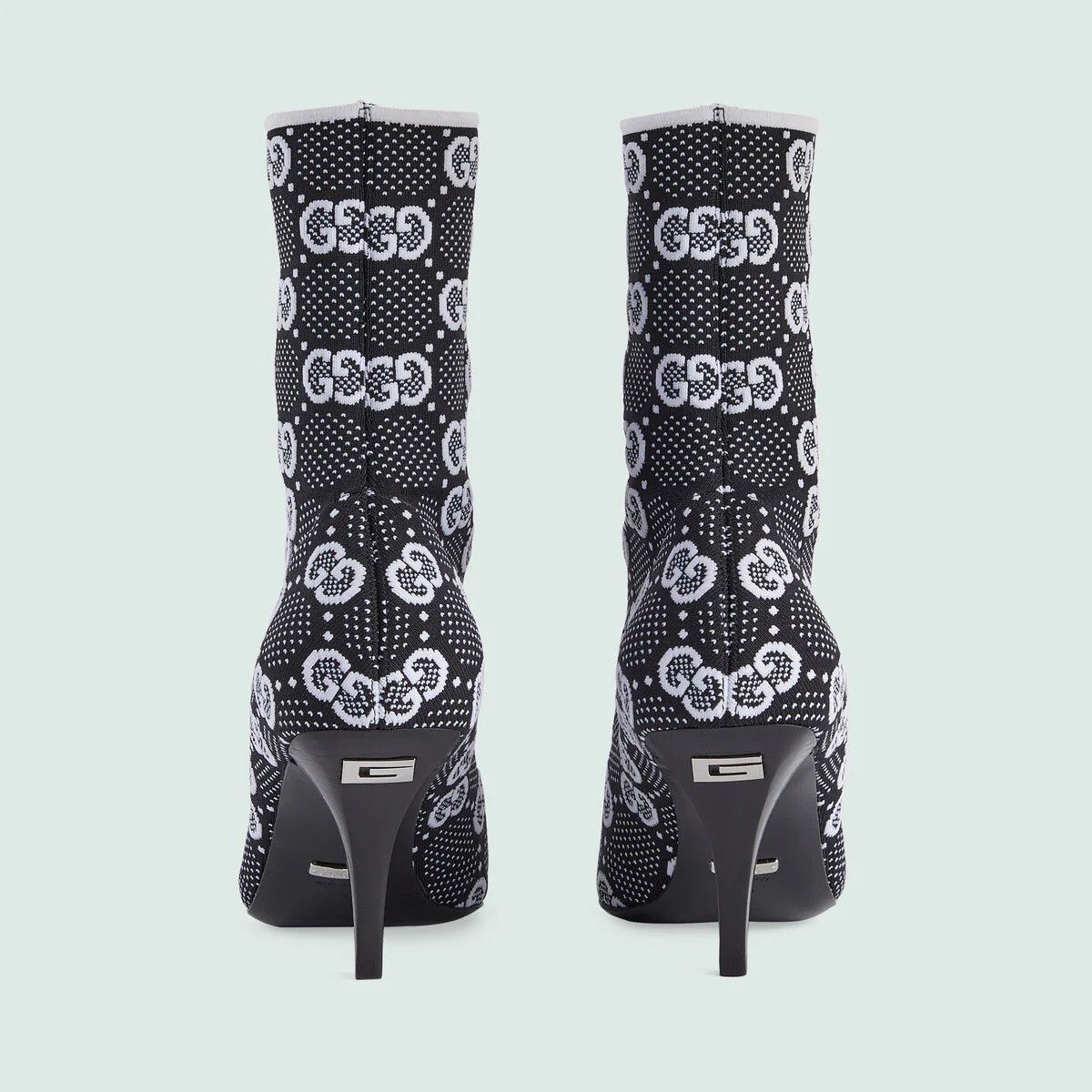 Gucci o1s1wg110425 Women's GG knit Ankle Boots in Black & White Size US 4 / IT 34 - 4 Thumbnail
