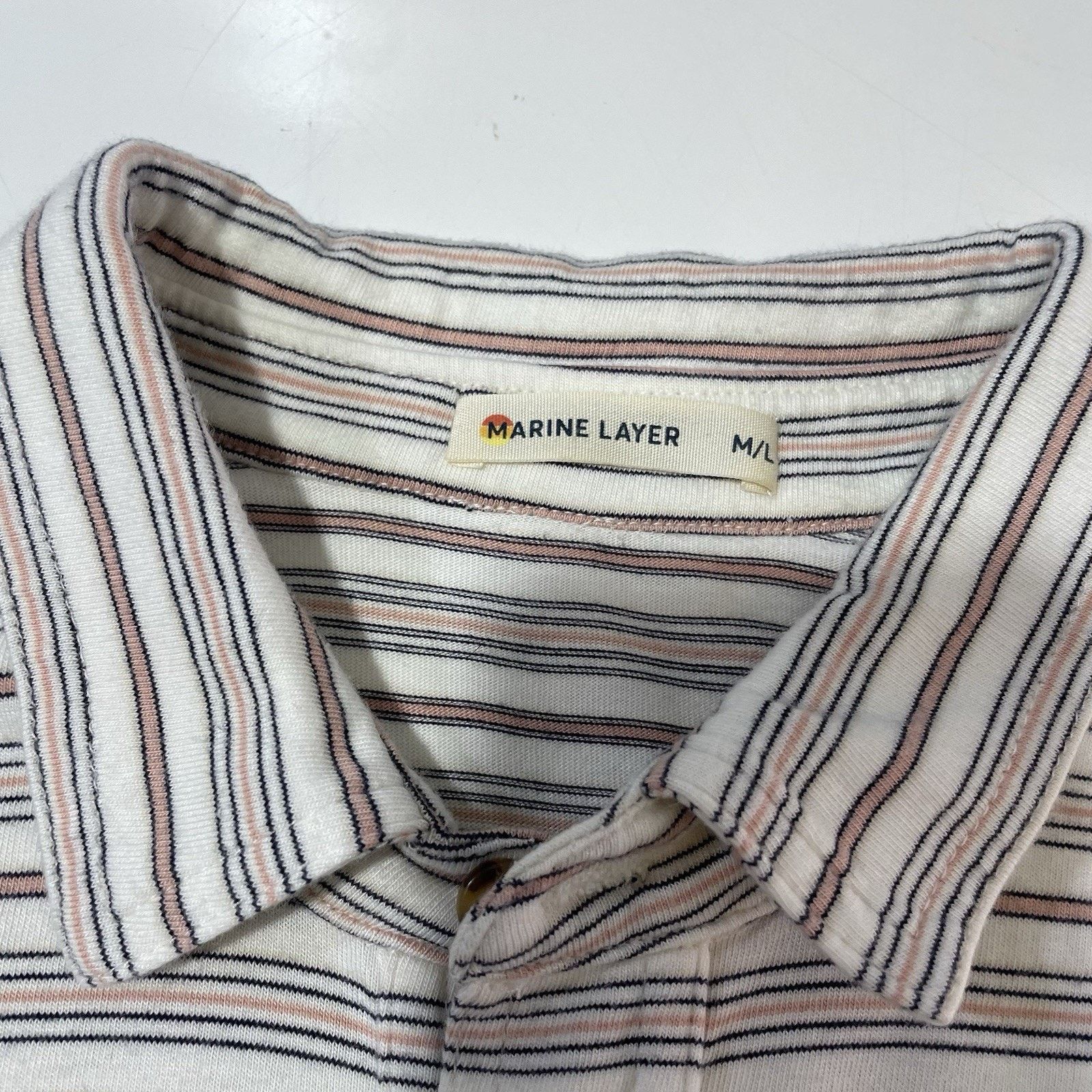 Marine Layer Marine Layer California Polo Shirt M/L Beige Stripe Cotton Size US L / EU 52-54 / 3 - 6 Thumbnail
