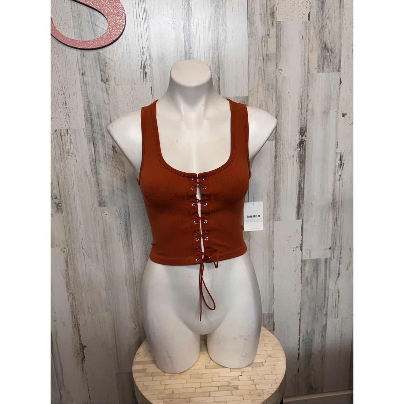Forever 21 Forever 21 Rust Orange Lace-Up Front Tank Top Women’s Size S Size S / US 4 / IT 40 - 3 Thumbnail
