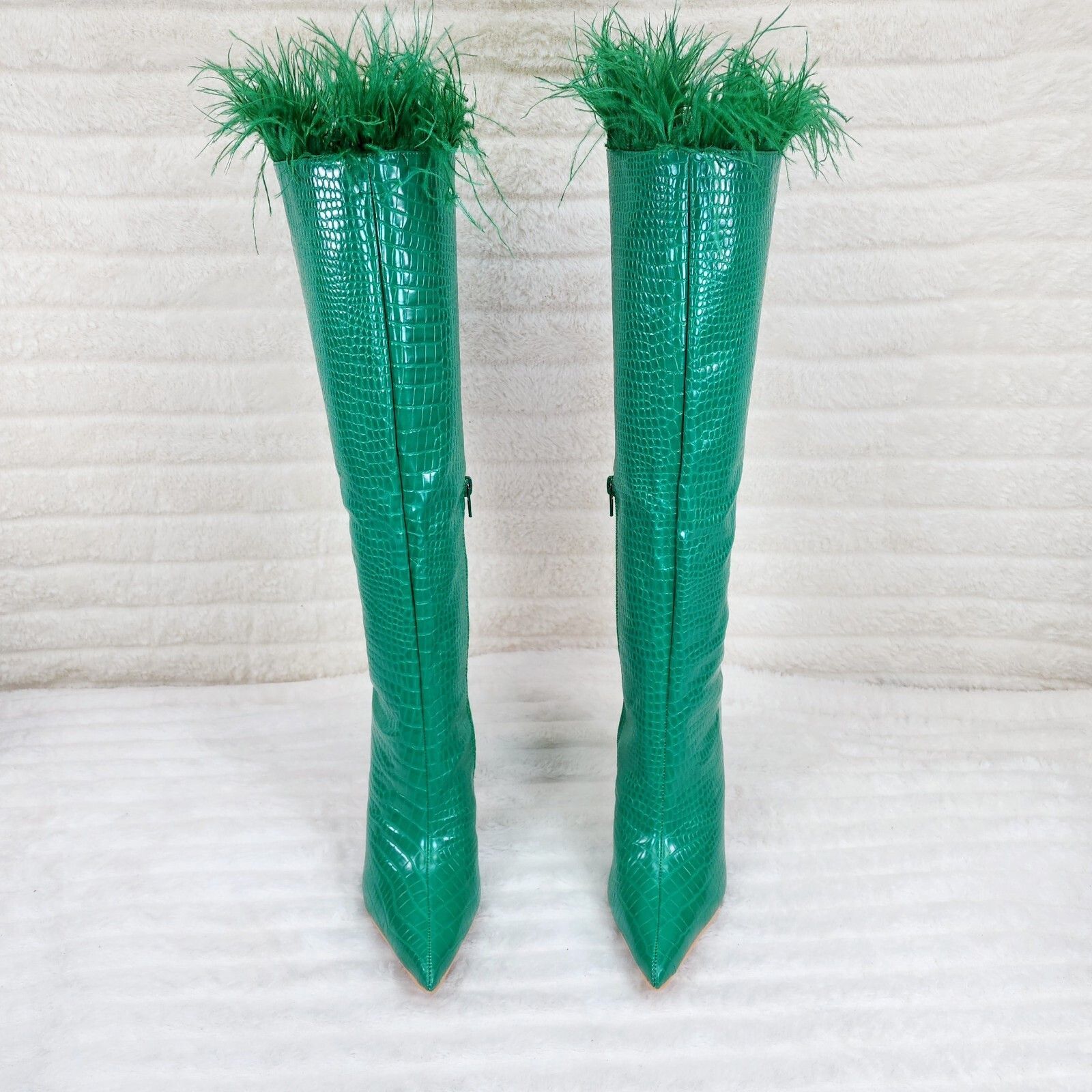 Other Flirty Green Snake Texture Knee High Heel Stiletto Boots Sex Size US 6.5 / IT 36.5 - 5 Thumbnail