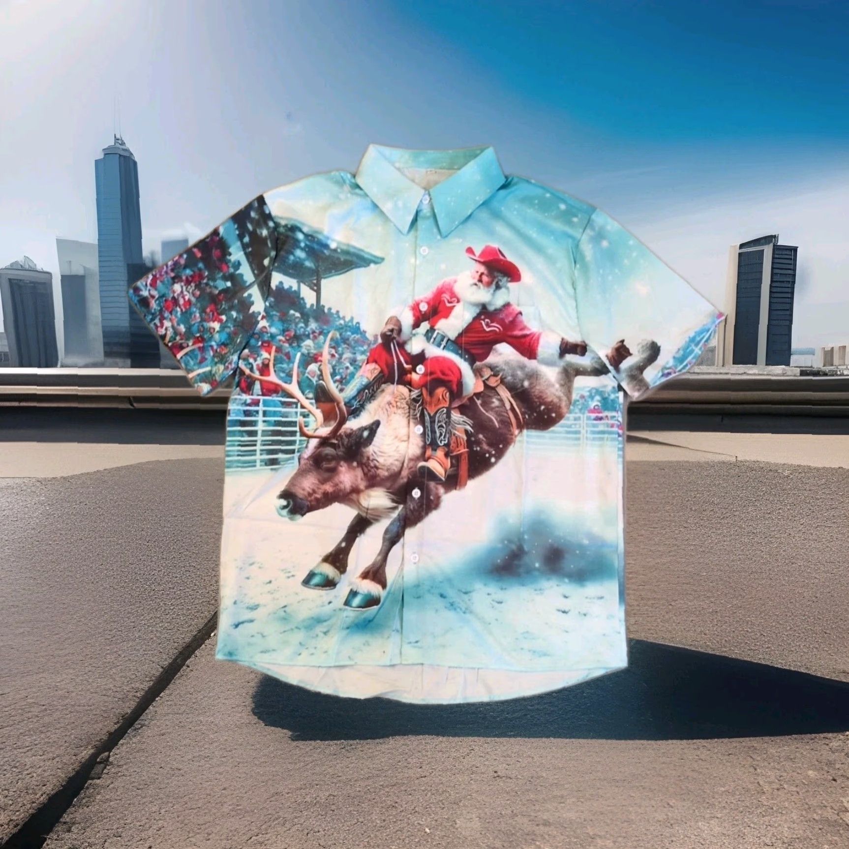 Gloverall VINTAGE Santa Claus Buckin' Reindeer Christmas Hawaiian Shirt Large All Over Print L Size US L / EU 52-54 / 3 - 4 Thumbnail