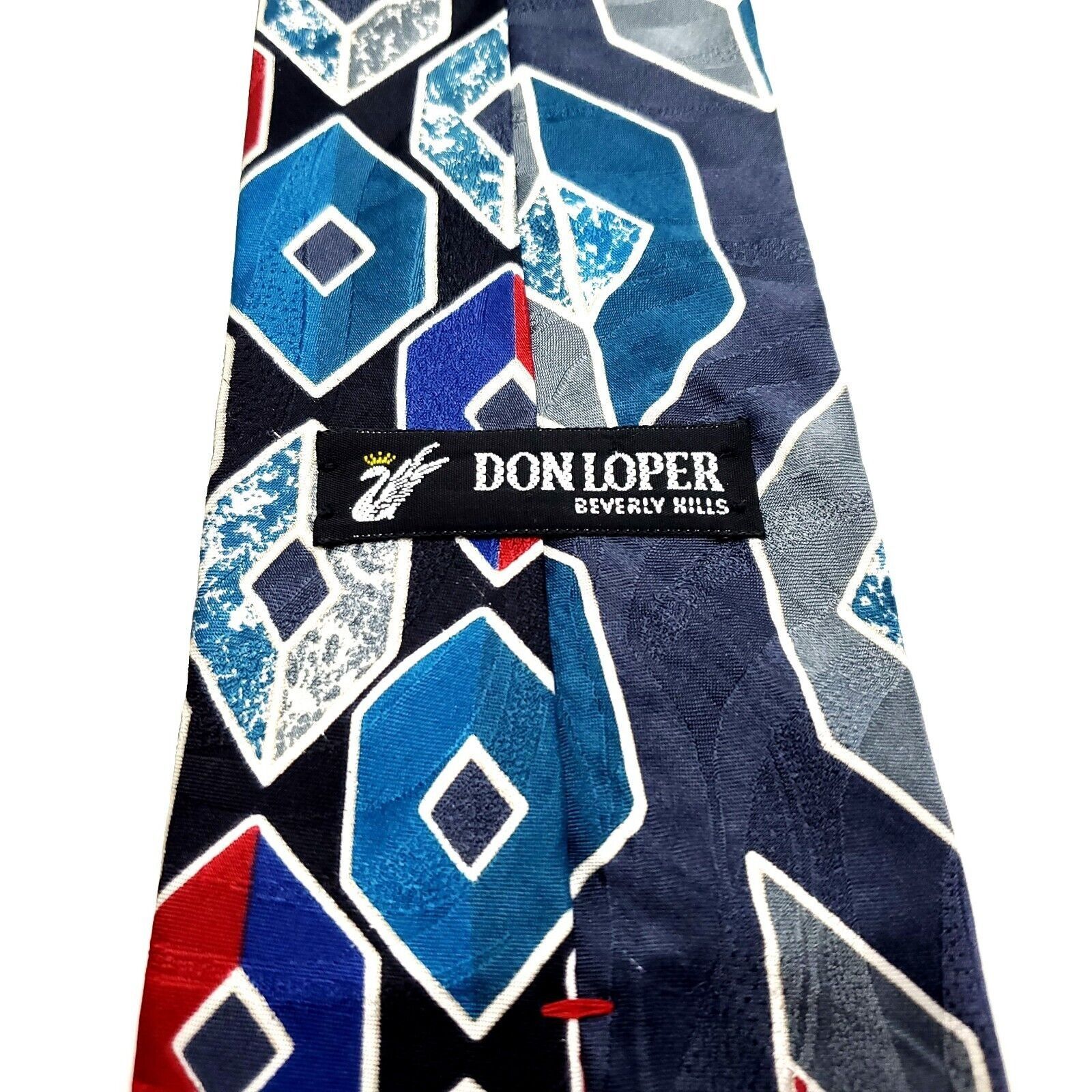 Designer Don Loper Blue Silk Tie Print Abstract Size ONE SIZE - 4 Thumbnail