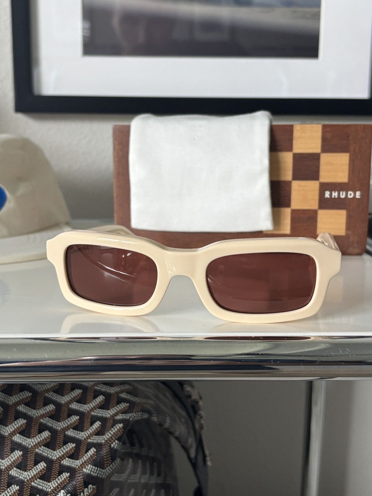 Rhude RHUDE - CREAM STEVE FRAME SUNGLASSES Size ONE SIZE - 7 Thumbnail