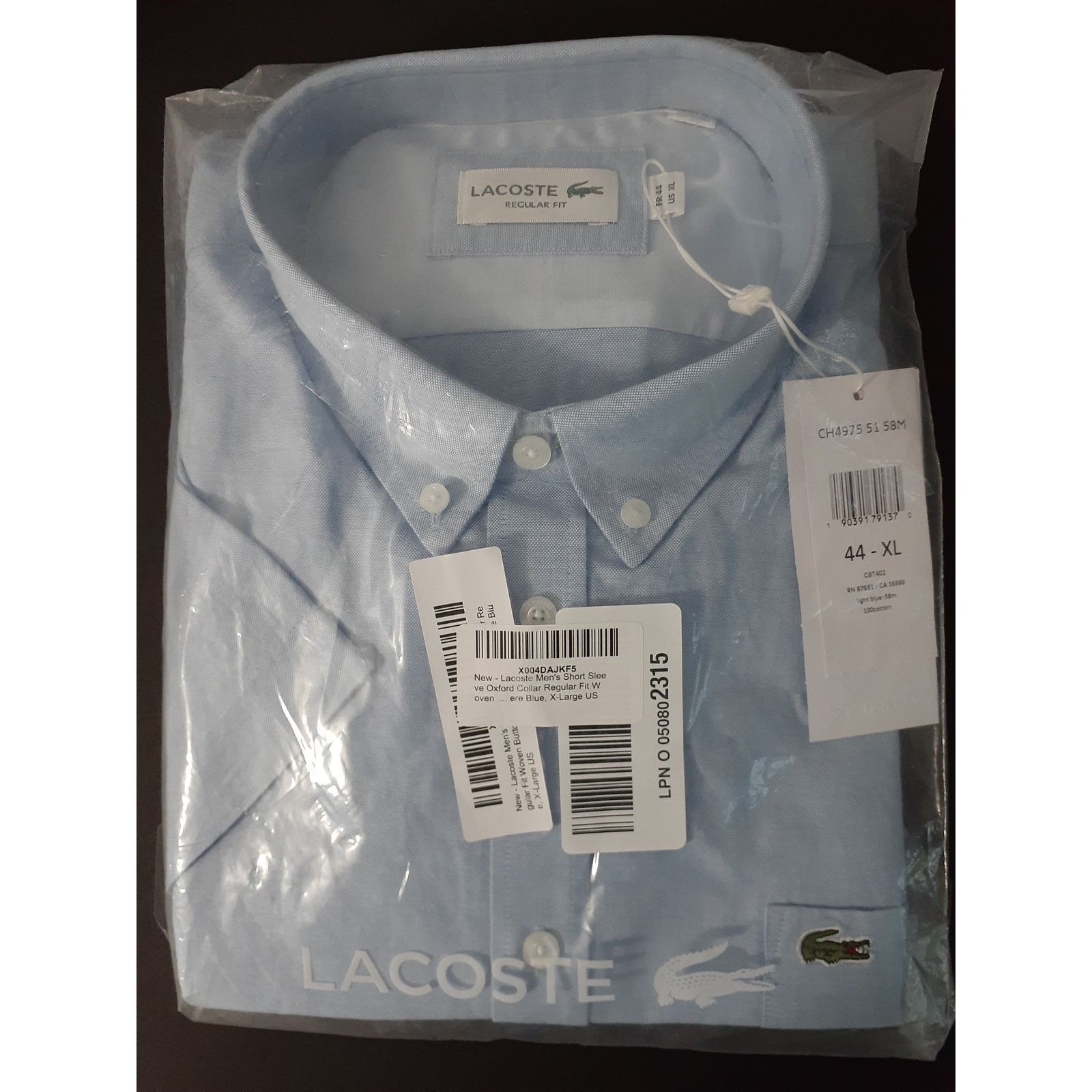 Lacoste Lacoste Men's Oxford Regular Fit Woven Button Shirt Blue XL Size US XL / EU 56 / 4 - 3 Thumbnail
