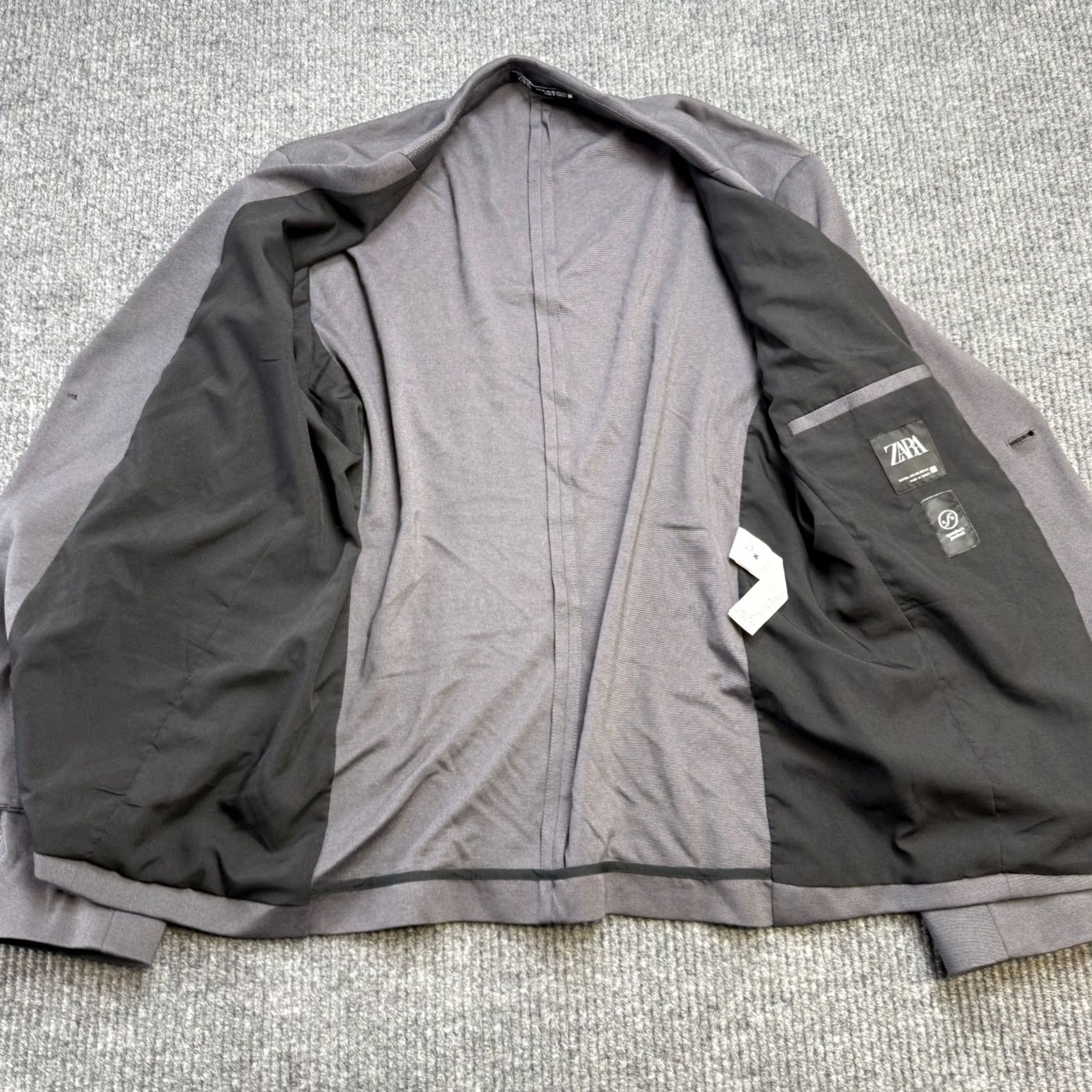 Zara Zara Blazer Mens XL Gray Notch Lapel Knit Stretch One-Button Front Jacket Single-Breasted Size 46R - 3 Thumbnail