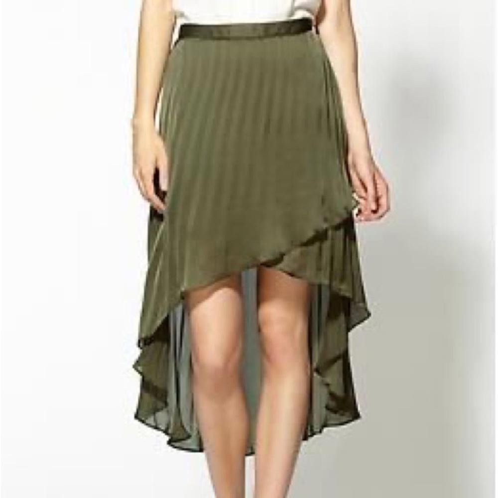 Designer REVOLVE Line & Dot Pleated Silk Wrap Olive Green Skirt Large Size 36" / US 14 / IT 50 - 1 Thumbnail