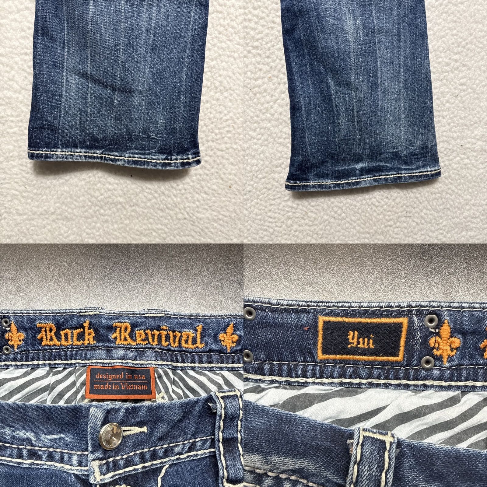 Vintage Rock Revival Yui Jeans Women Bootcut 5-Pocket Bling Stitches Mid Rise Blue 38x31 Size 24" / US 00 / IT 34 - 8 Thumbnail