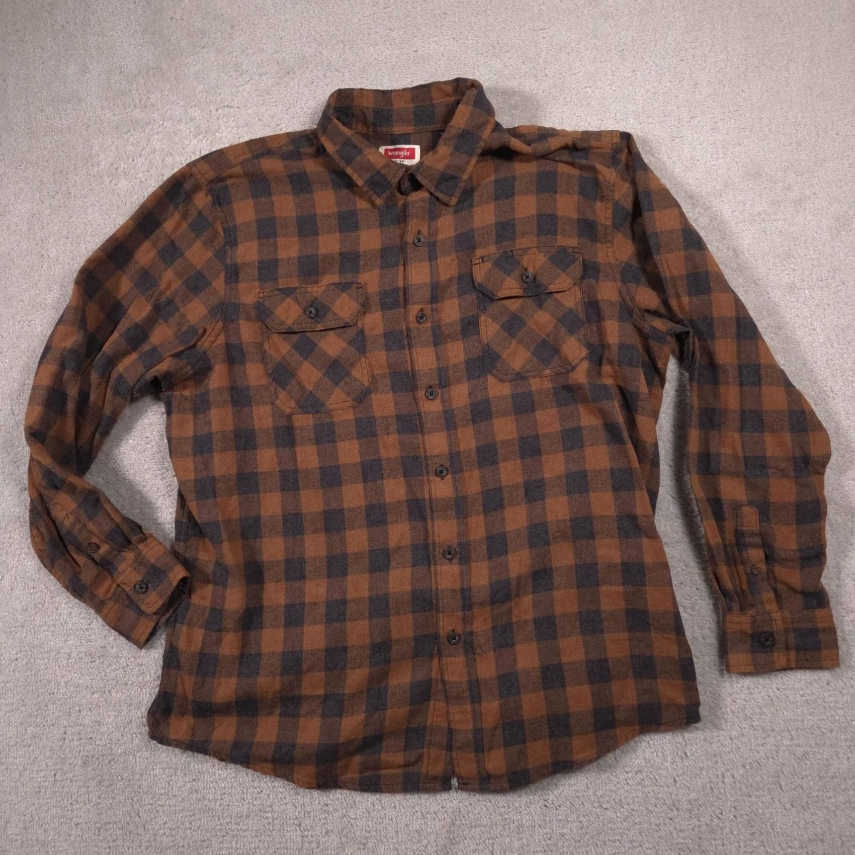 Wrangler Wrangler Shirt Mens XL Brown Plaid Flannel Button Front Long Sleeve Casual Size US XL / EU 56 / 4 - 3 Thumbnail