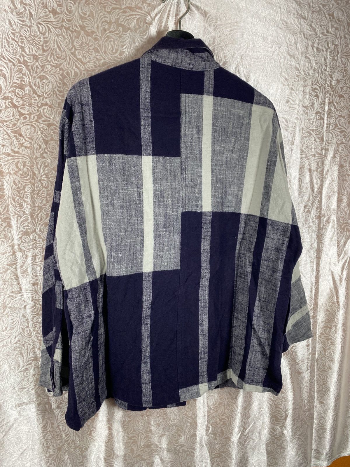 Japanese Brand Japan Soft Co. Ltd Oversized Check Shirt Navy Grey Boxy Size L / US 10 / IT 46 - 10 Thumbnail